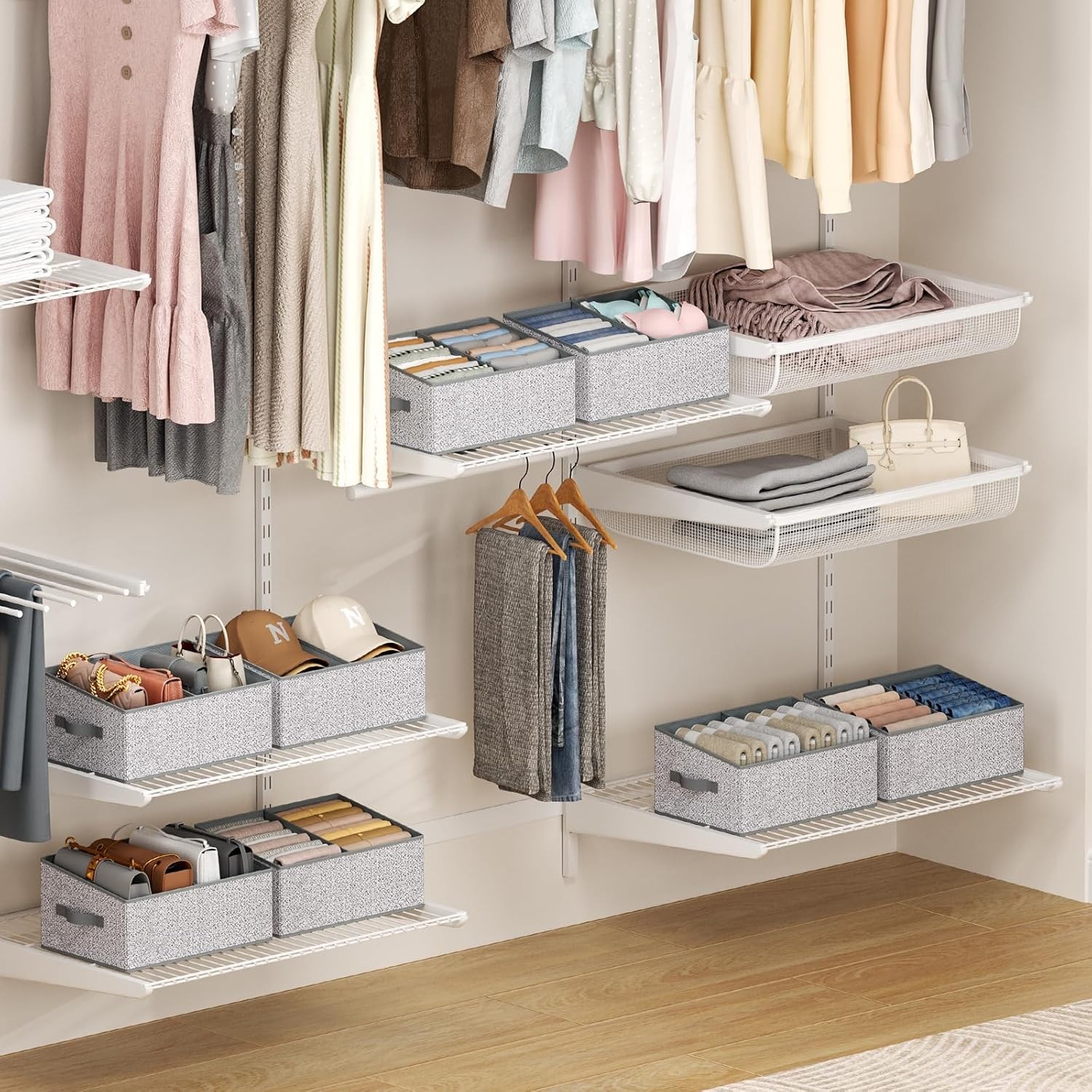 Closet Storage Bins Trapezoid Fabric Organizers 6 Pack with Handles Divider