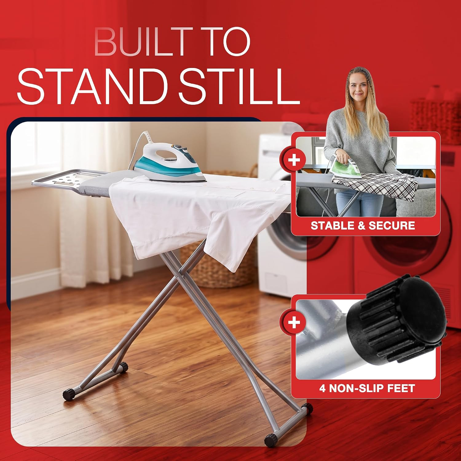 Full Size Ironing Board, Sturdy Frame, Heat Resistant Cover, Iron Rest | Stable