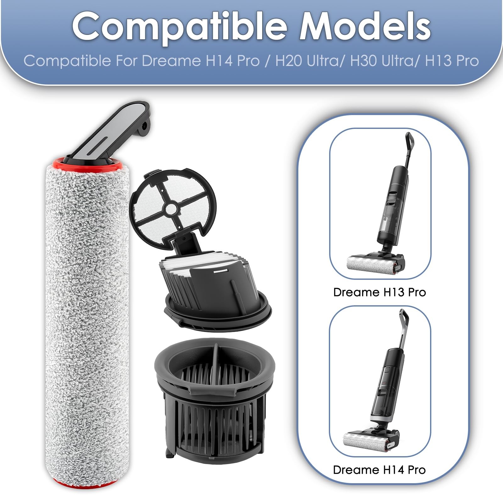 (5 Pack) H14 Roller Brushes and HEPA with Dreame H14 Cordless Wet and Dry Vac…