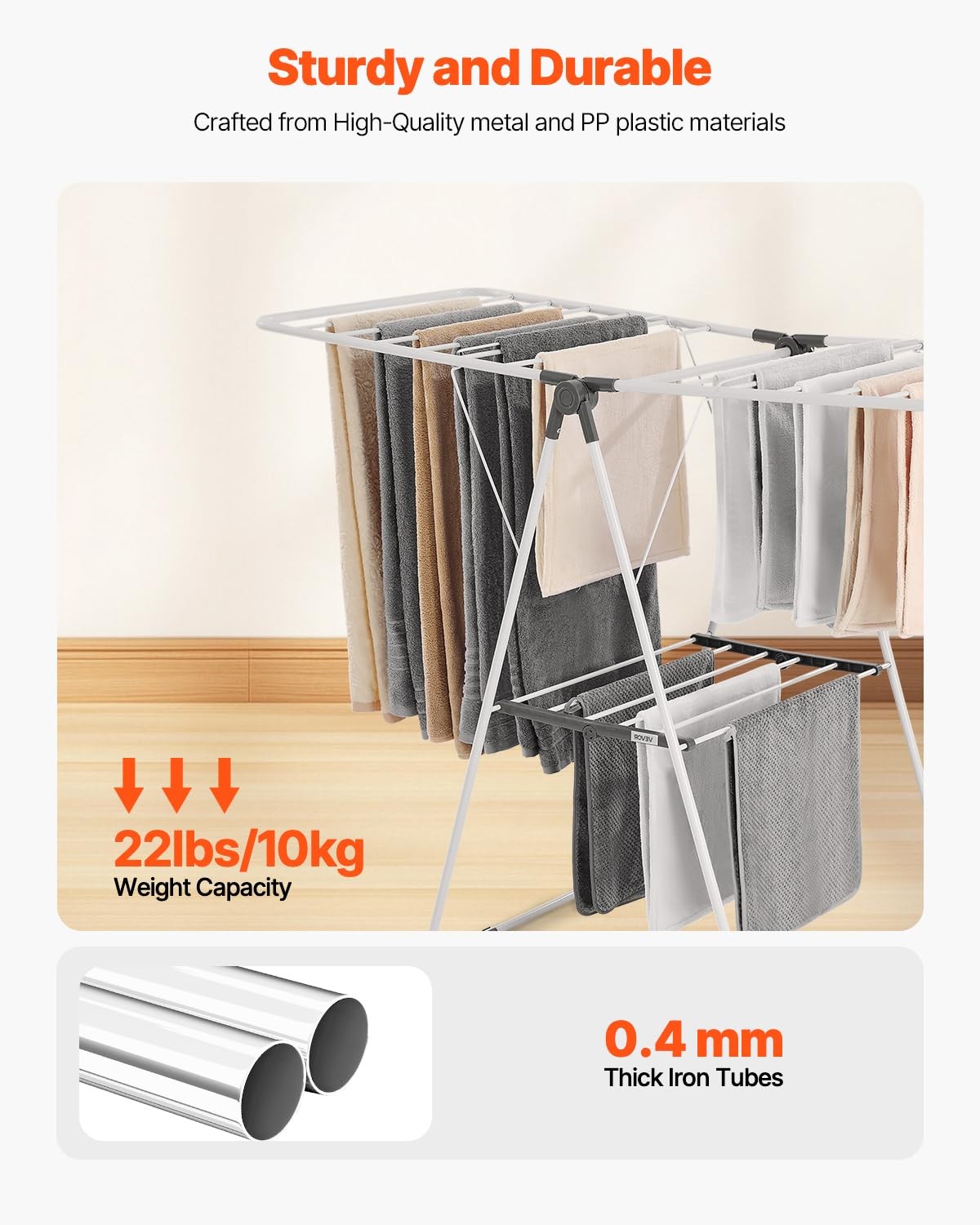 VEVOR Clothes Drying Rack, 2-Tier Foldable 54.5″D x 23.6″W x 39.4″H, White