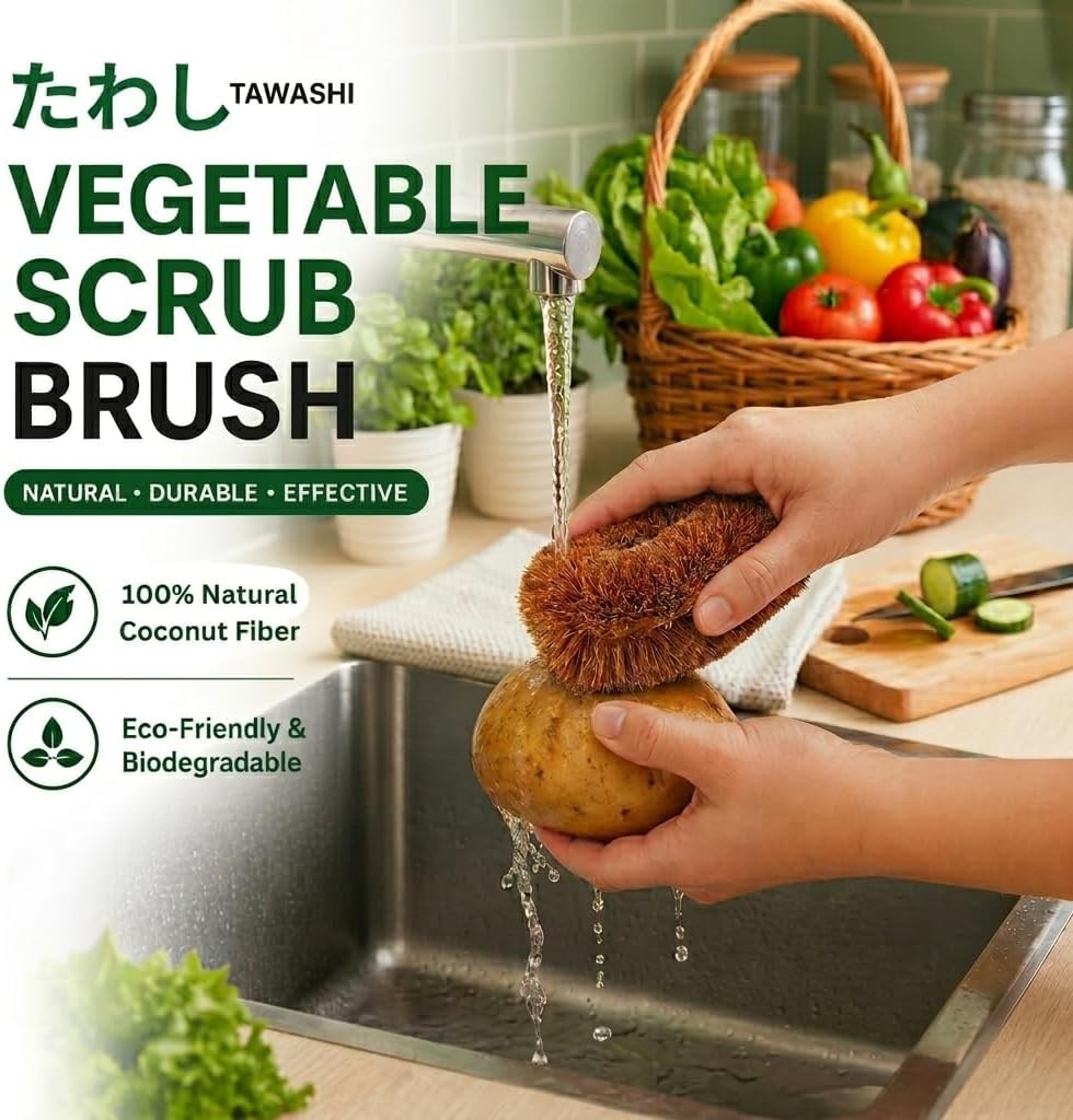 Pack of 6 Tawashi Vegetable Scrub Brush,100% Natural Coconut Coir Fiber