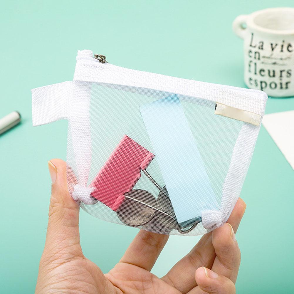 5PC Mesh Transparent Storage Bag Portable Travel Cosmetic Key Coin Zipper Purse