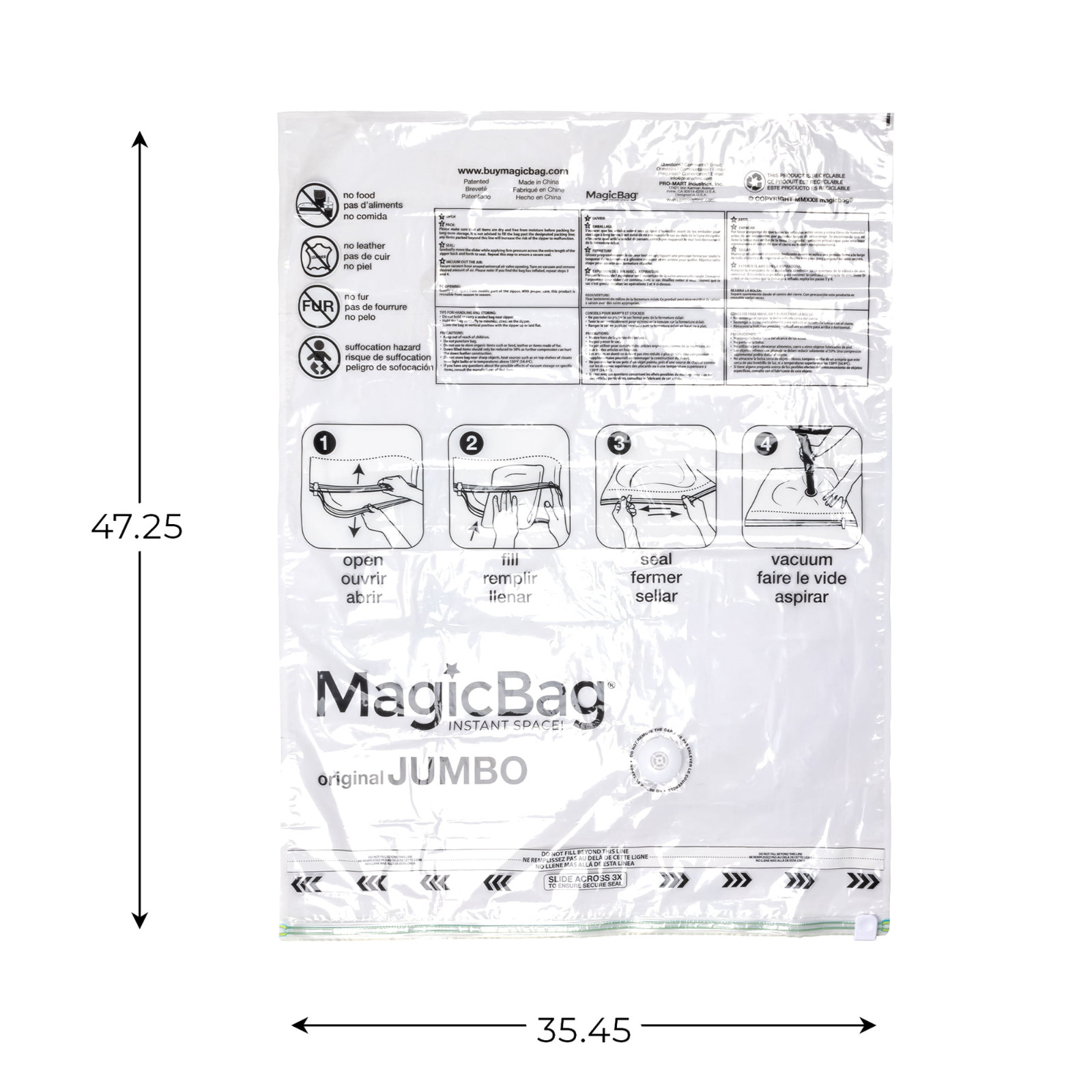 MagicBag Jumbo Vacuum Storage Bags (4 Pack) Flat Compression for Bedding