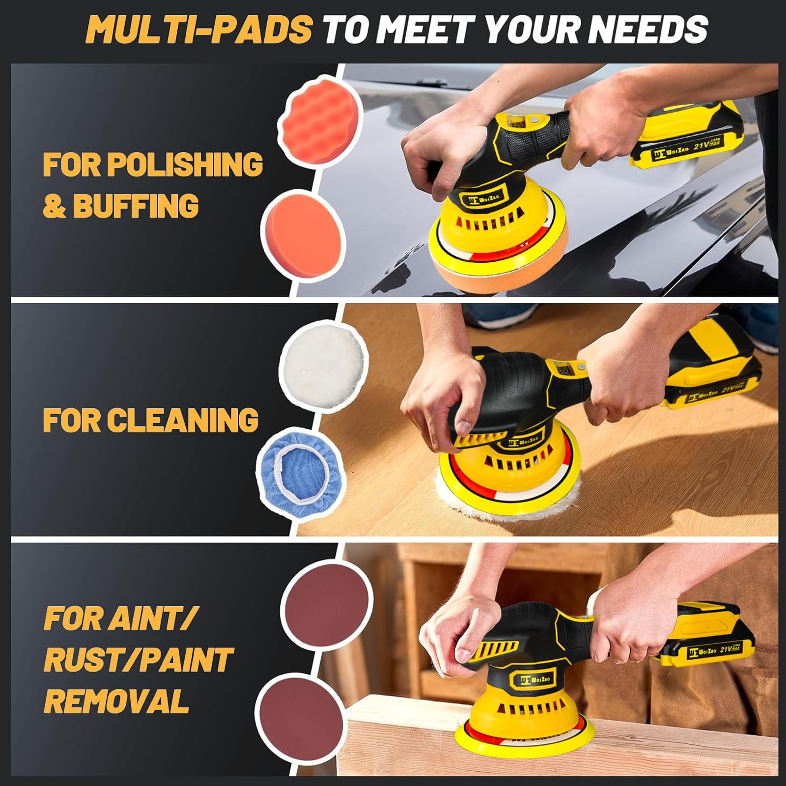 Cordless Car Buffer Polisher kit with 21V 2 X 2.0Ah Rechargeable Batteries,6 …