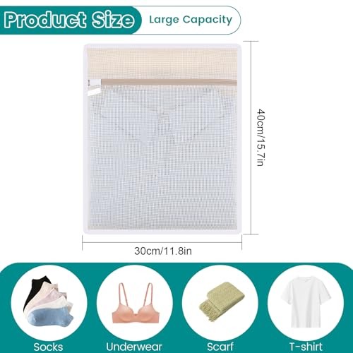 4 Pack Durable Cotton Mesh Laundry Bags for Delicates – 12×16inch 4 Medium