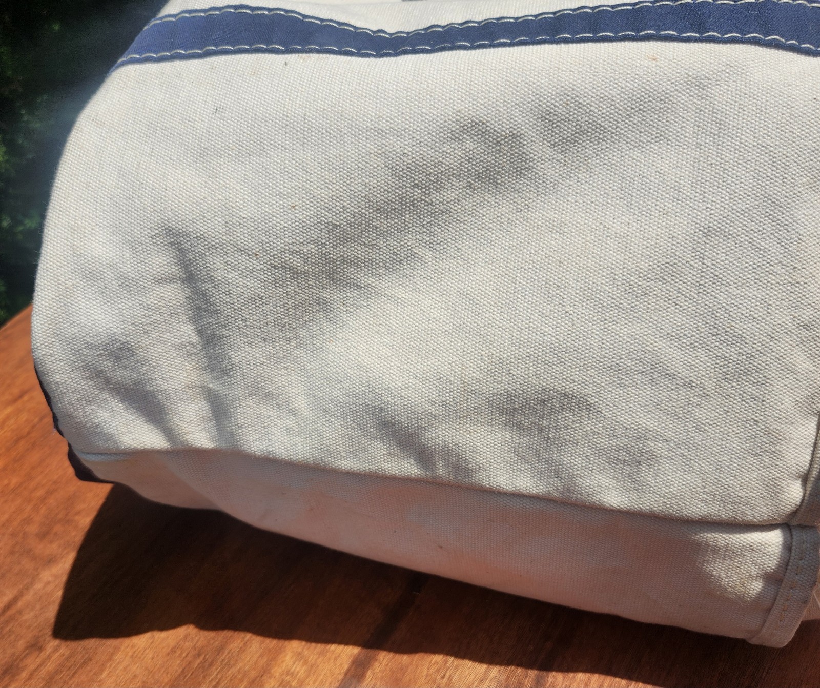 Vintage Lands’ End Canvas Tote Bag Heavy Duty White/Blue USA Nice