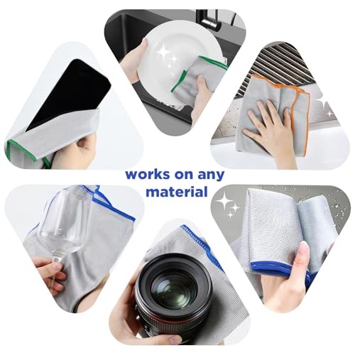 12 Pack Microfiber Glass Cleaning Cloth, 13.8” X 10.8″ Sliver-multicolor