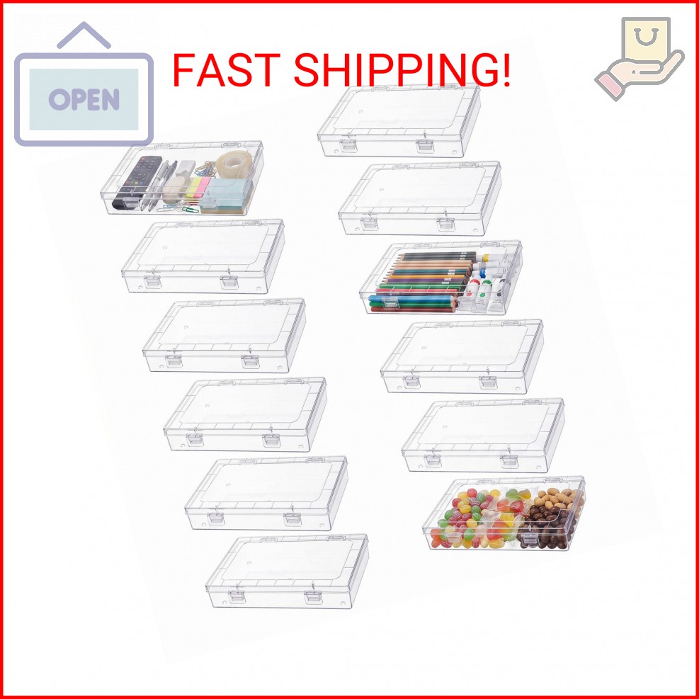 JOUTYFOR 12 Pack Clear Plastic Storage Containers with Lids, 8 x 5 x 1.75 Inch S
