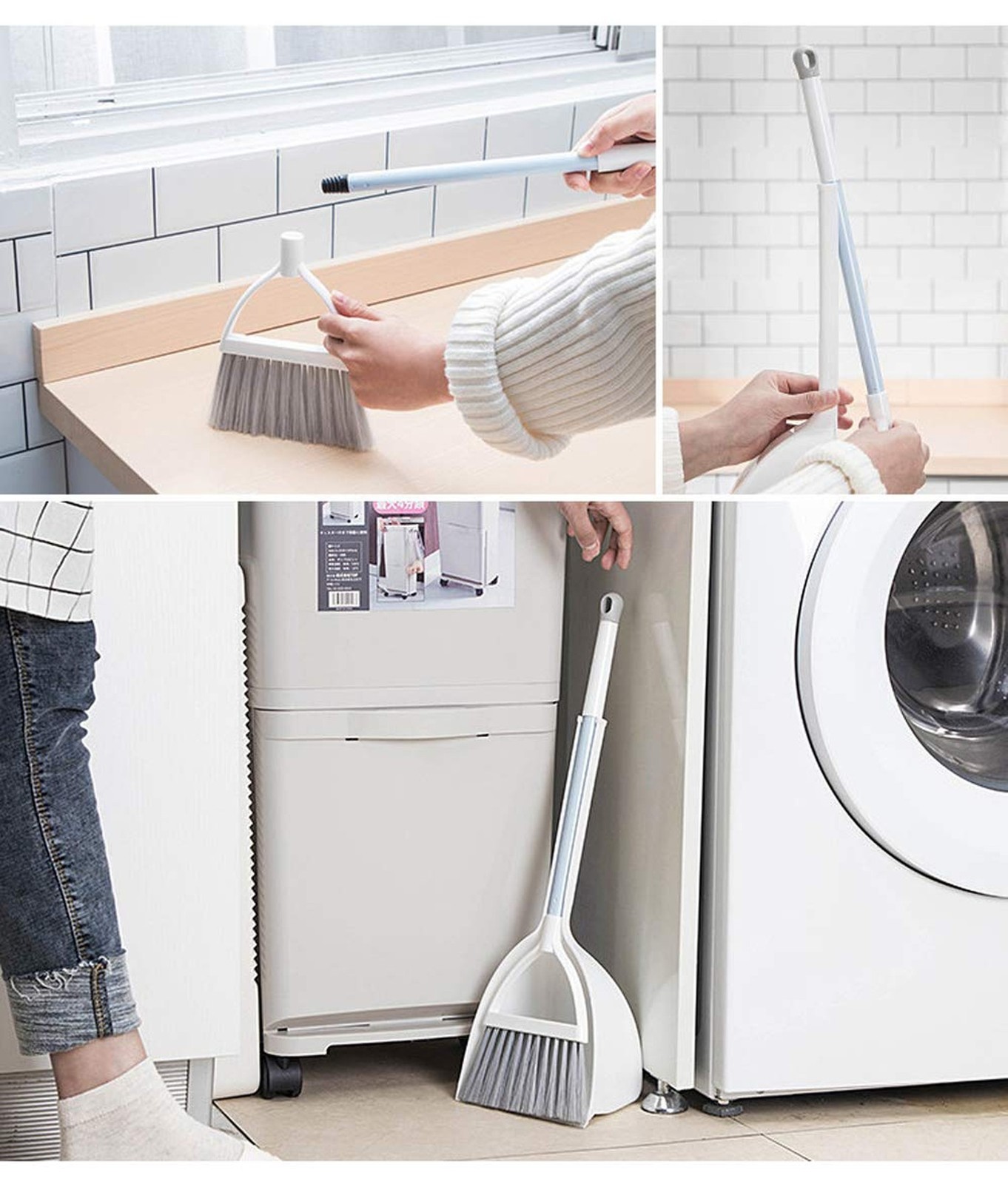 Mini Broom and Dustpan, Home Kitchen Sweeping for Kids(White+Gray) White+gray