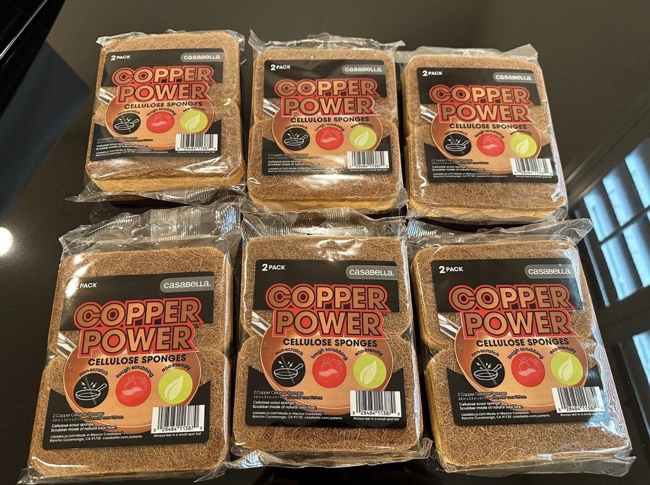 Copper Power Natural Fiber Non-Scratch ScrubSpongyes(Pack of 2) 6bags