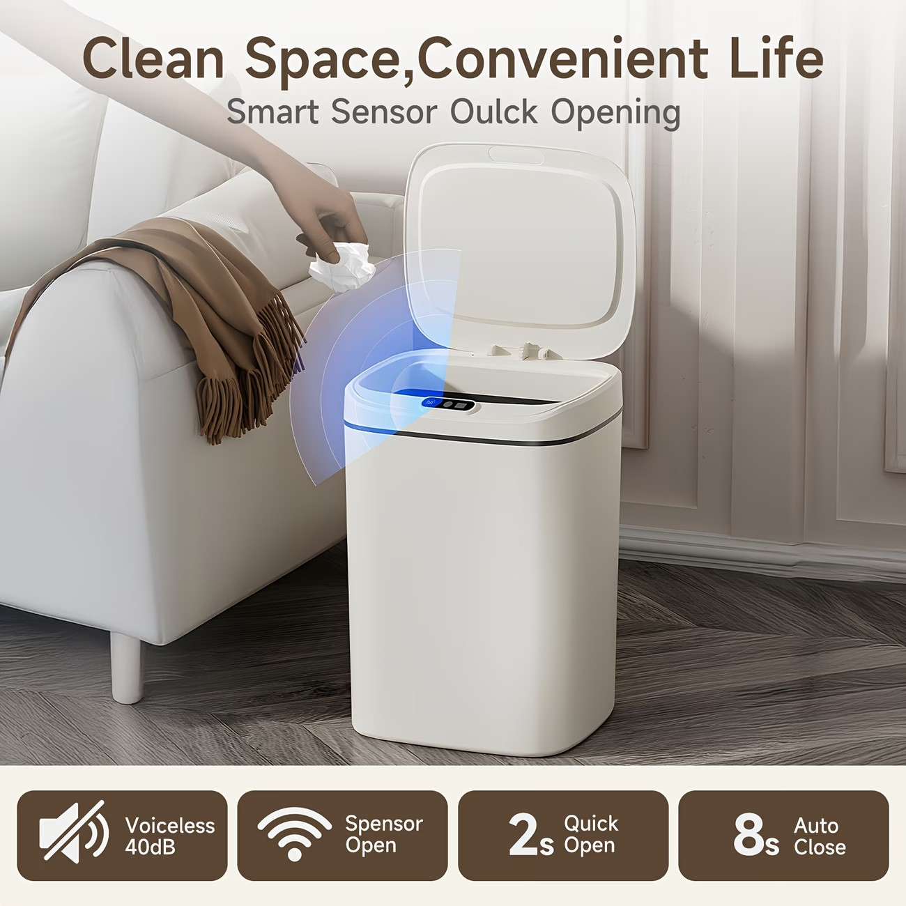 3.17Gallon Kitchen Trash Can Automatic Touch Free Garbage Can with Lid