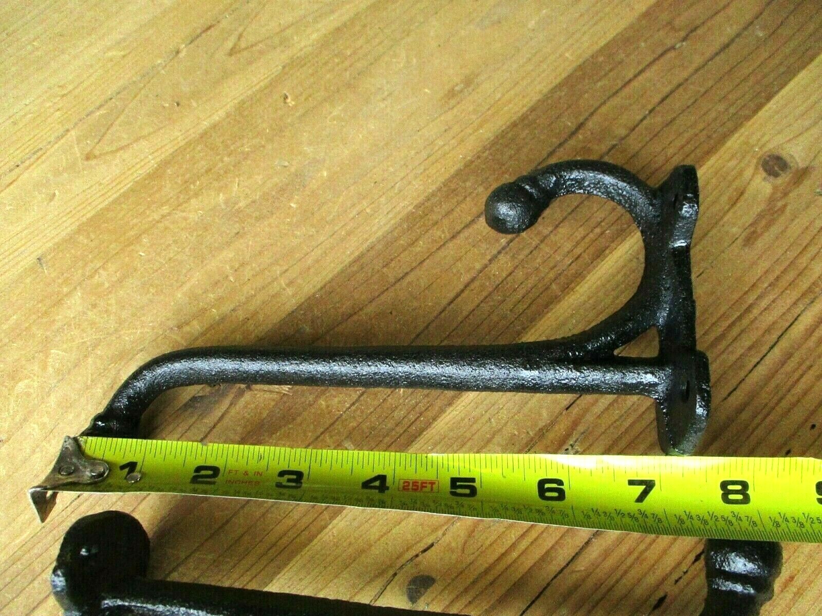 4 LARGE HARNESS HOOKS RACK COAT HAT WALL CAST IRON BARN BLACK 7 1/2″ LONG STURDY