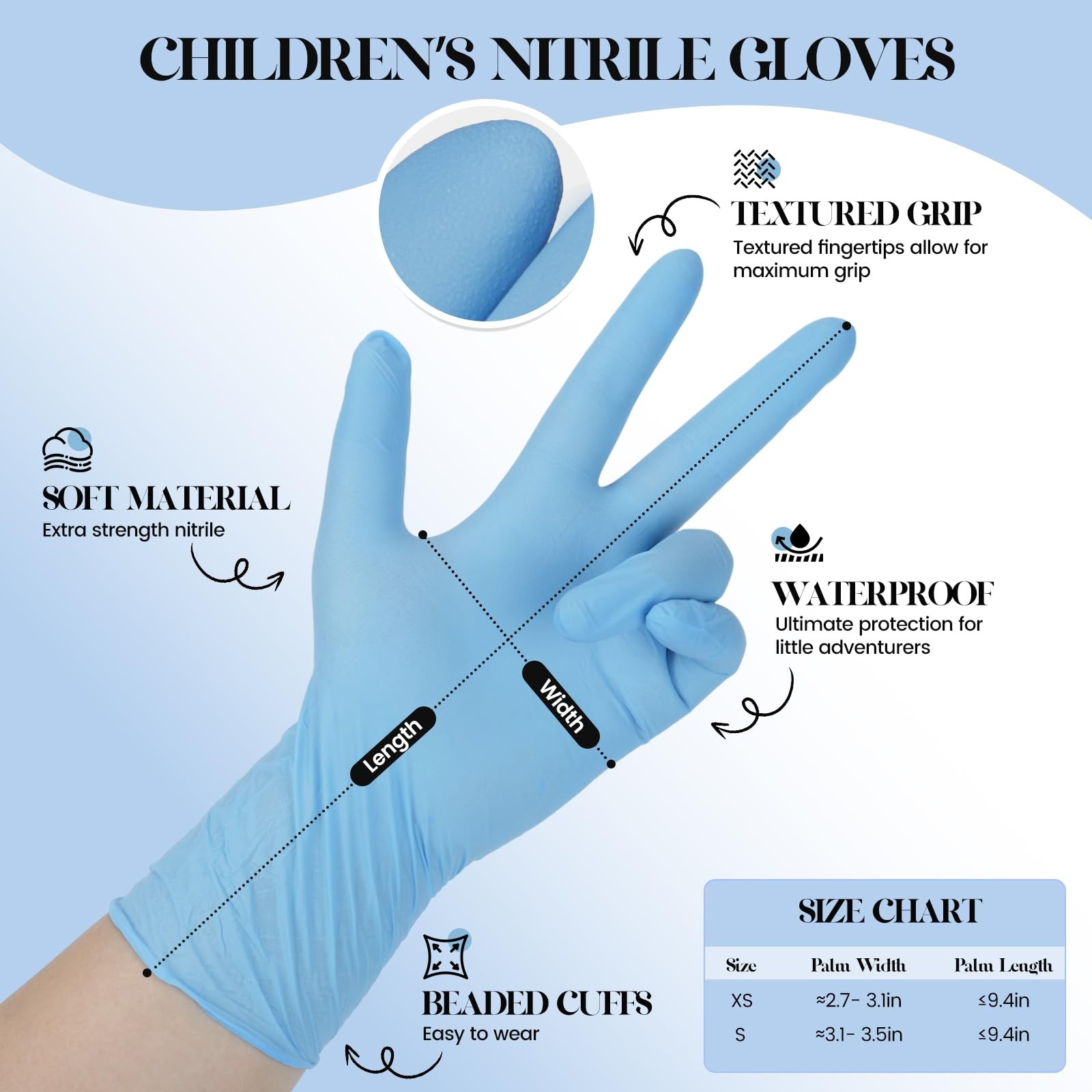 Xandoval Kids Nitrile Gloves for 6-10 Years, 5Mil Blue Small, of 50pcs