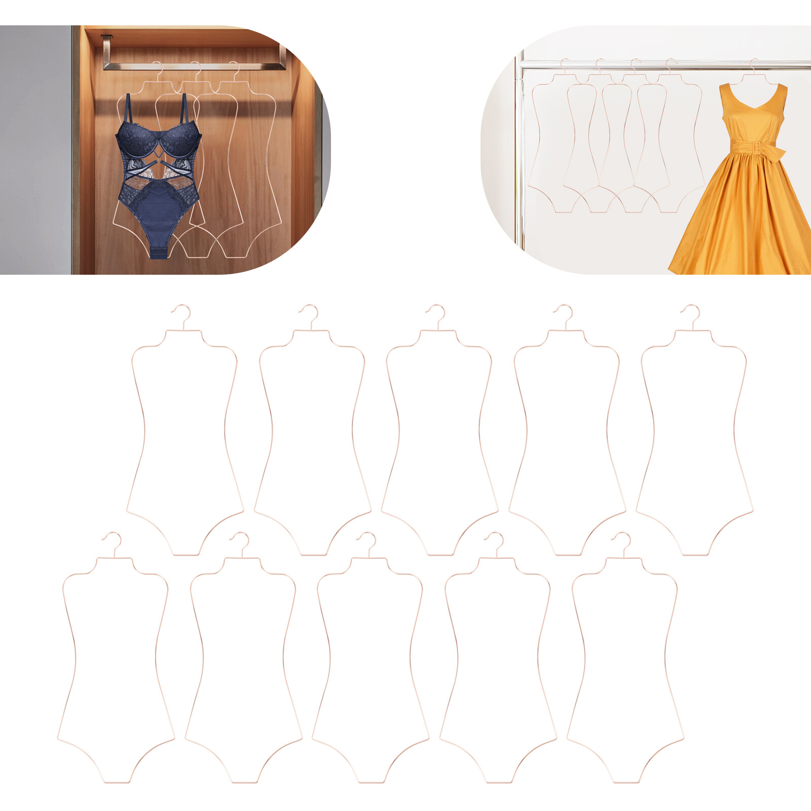 Rose Gold 10-Pack Body Shape Display Hangers for Swimwear and Lingerie