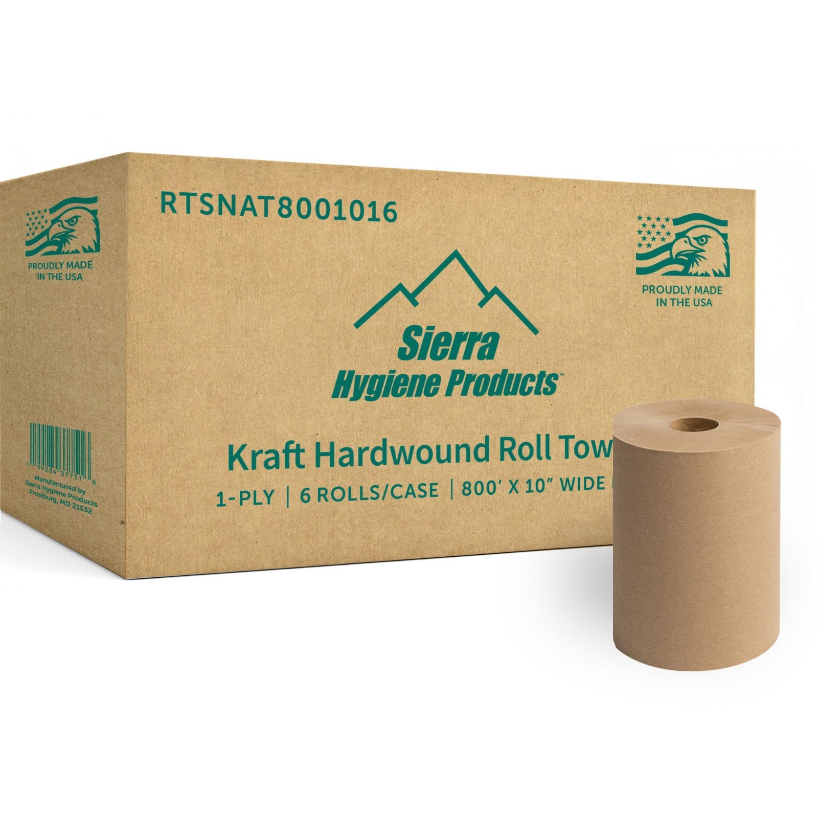 Sierra Hygiene 1-Ply Natural (Kraft) Roll Towels, 10” x 800’, 6/Case, USA