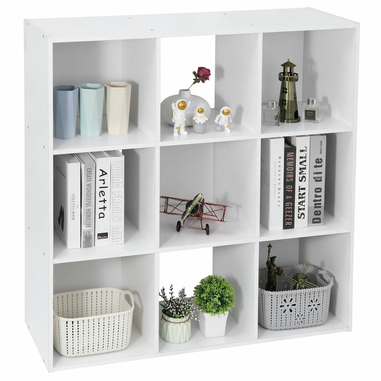 9-Cube White Closet Organizer Storage Shelves Save Space Study Bookshelves
