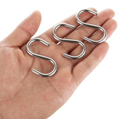50 Pcs Heavy Duty S Hooks – 304 Stainless Steel, 2″ Metal Hangers for Kitchen, W