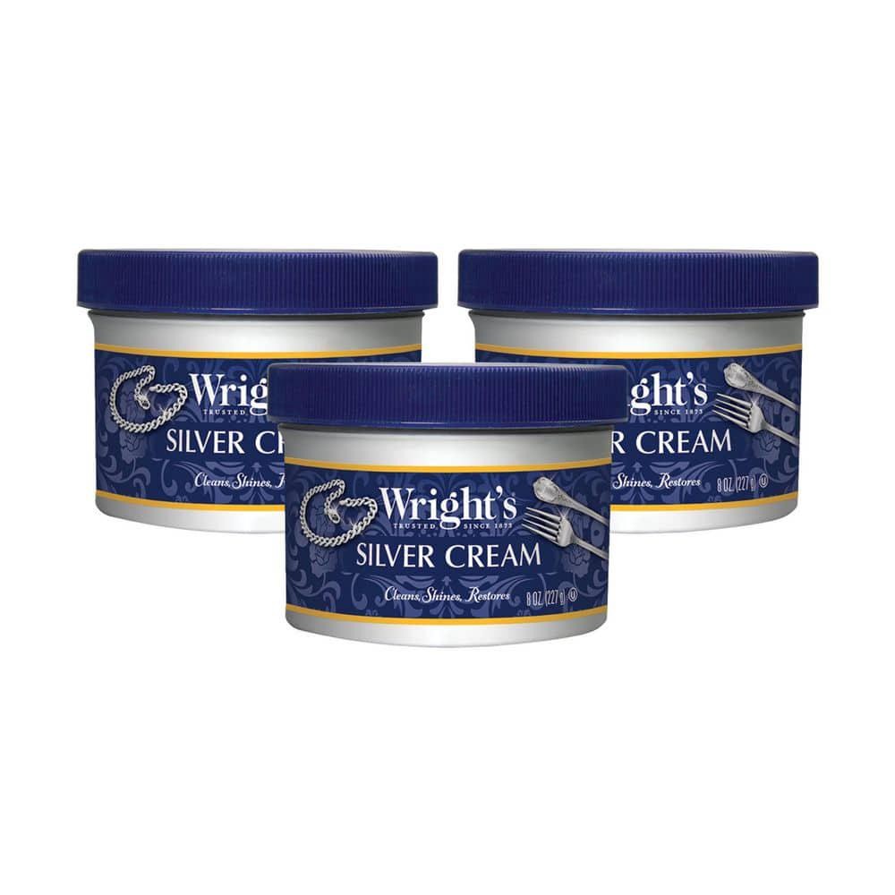 Silver Polish Cream 8oz 3 Pk Wrights Tarnish Remover Metal Cleaner Shine Protect