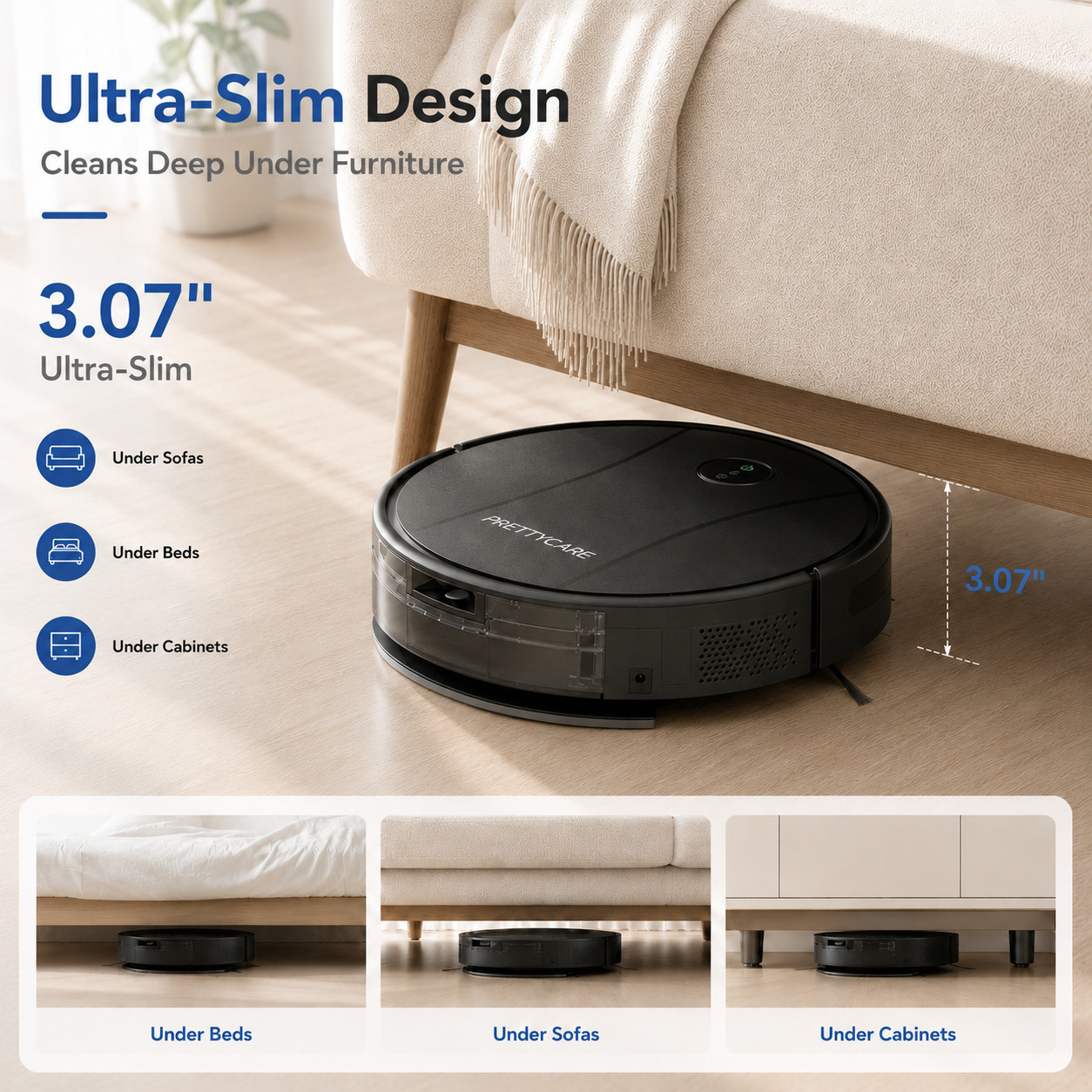 PrettyCare C2-v2 Robot Vacuum Mop Combo 8000Pa Suction 5200mAh, Black