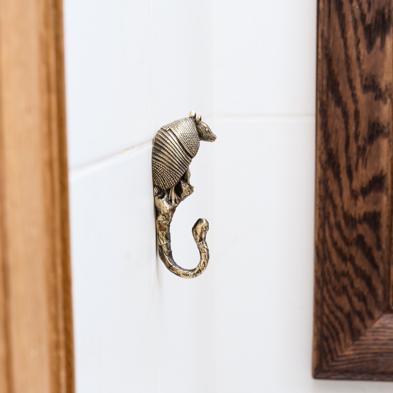 Armadillo, brass large hook, exquisite details. Perfect for clothes, towels, hat
