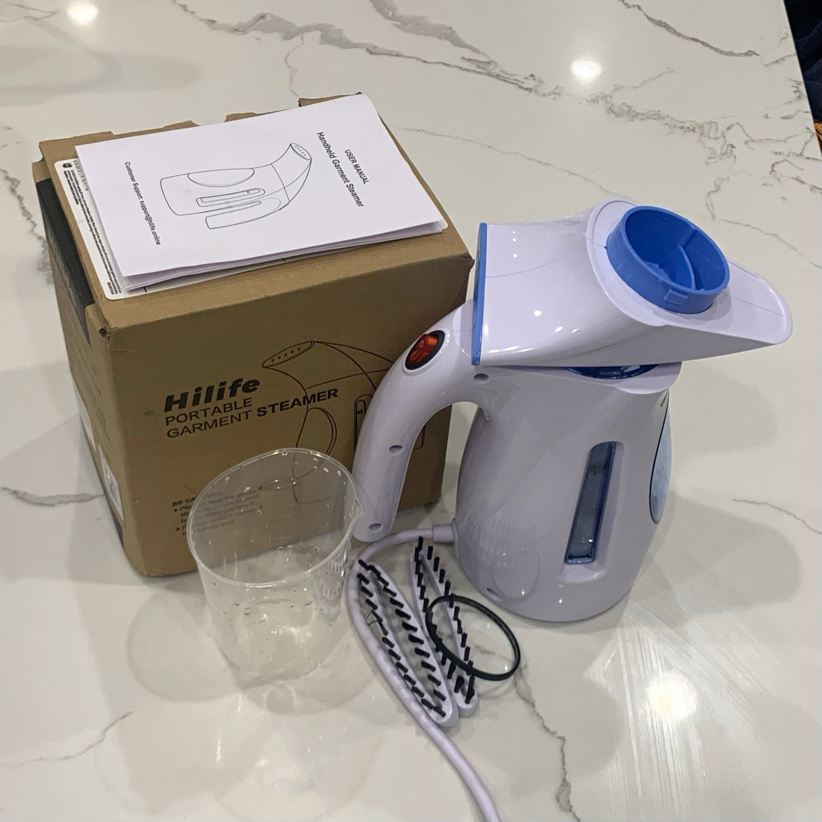 HiLife Handheld Corded Garment Steamer, Portable Refillable, White/Blue