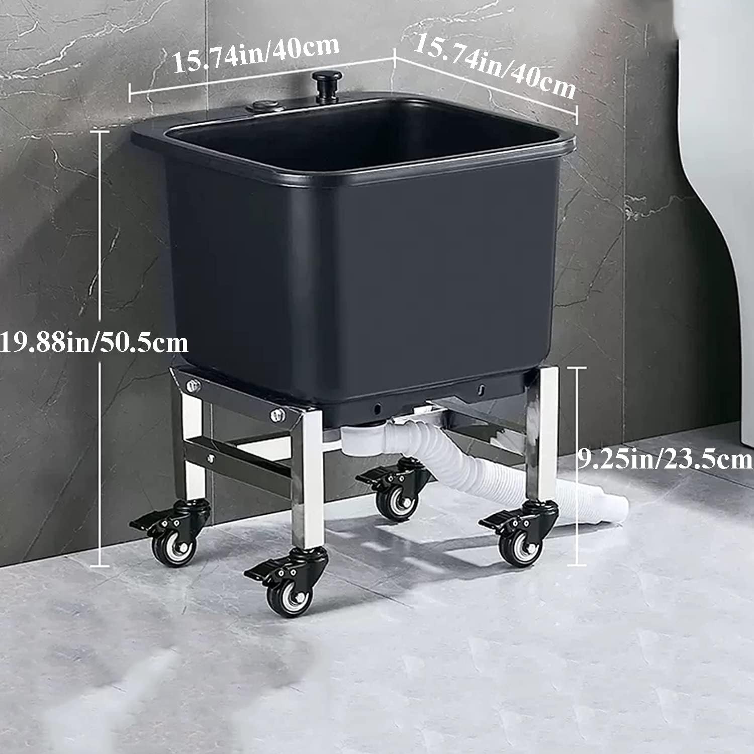 Freestanding Floor Commercial Mop Sink with Rollers, Plastic Mop Sink Service…