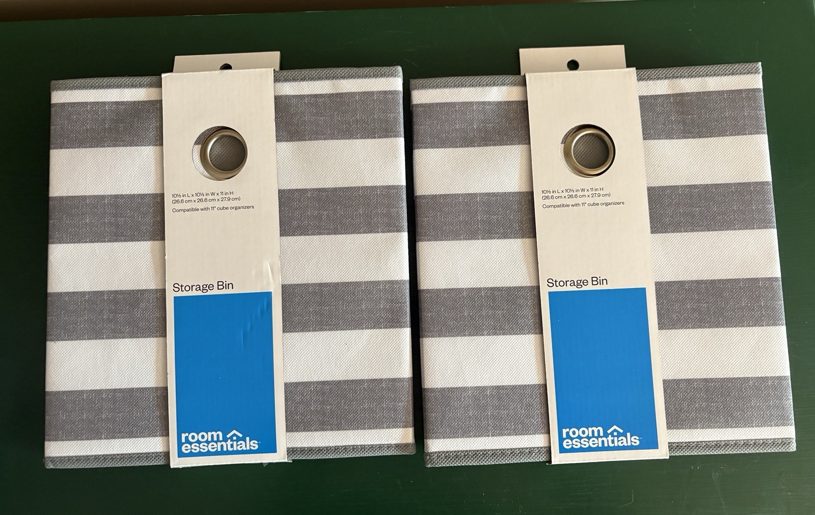 2 NEW Target Room Essentials Gray White Stripe Storage Bins Cube Organizers