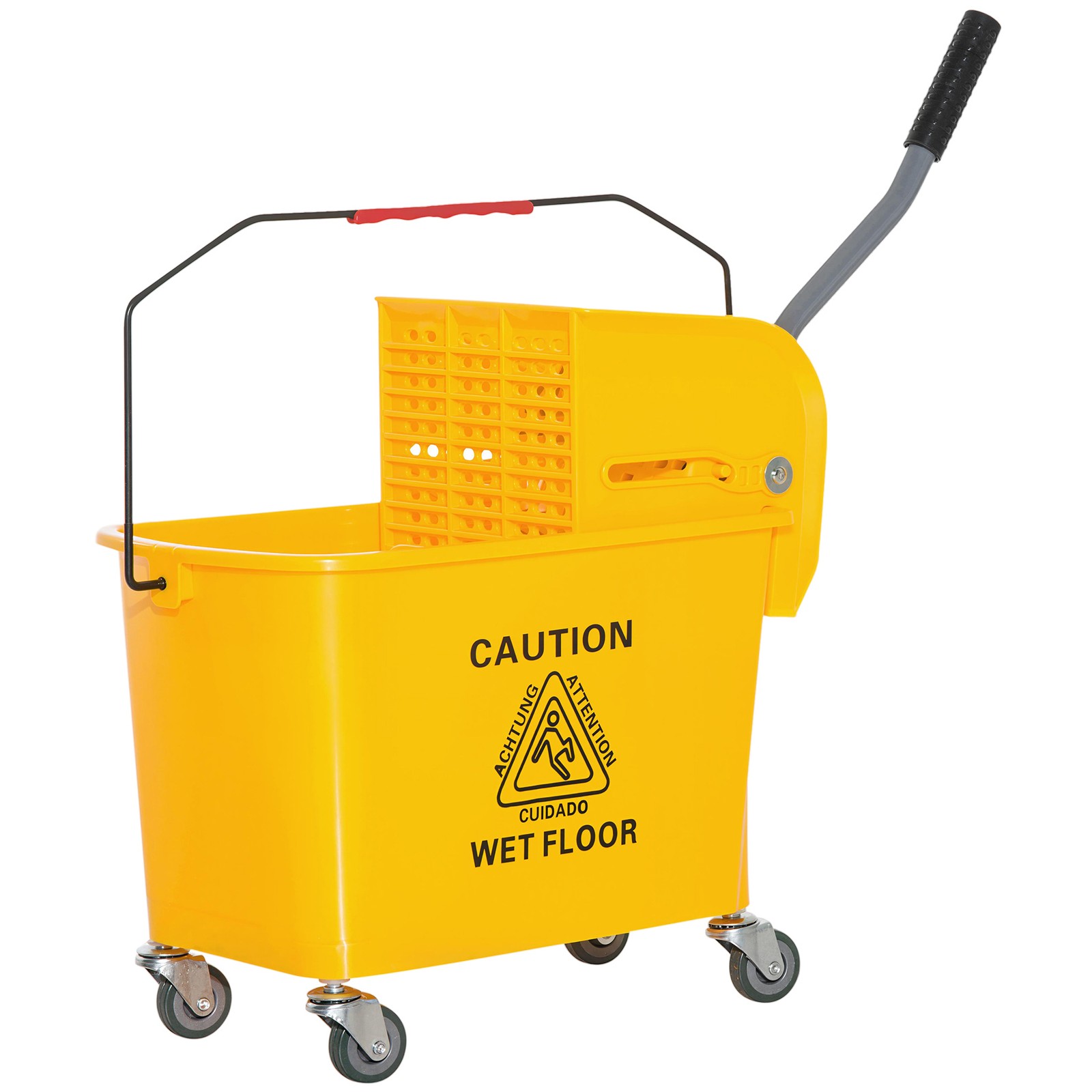 Compact Mop Bucket with Wringer on Wheels 21 Quart Yellow