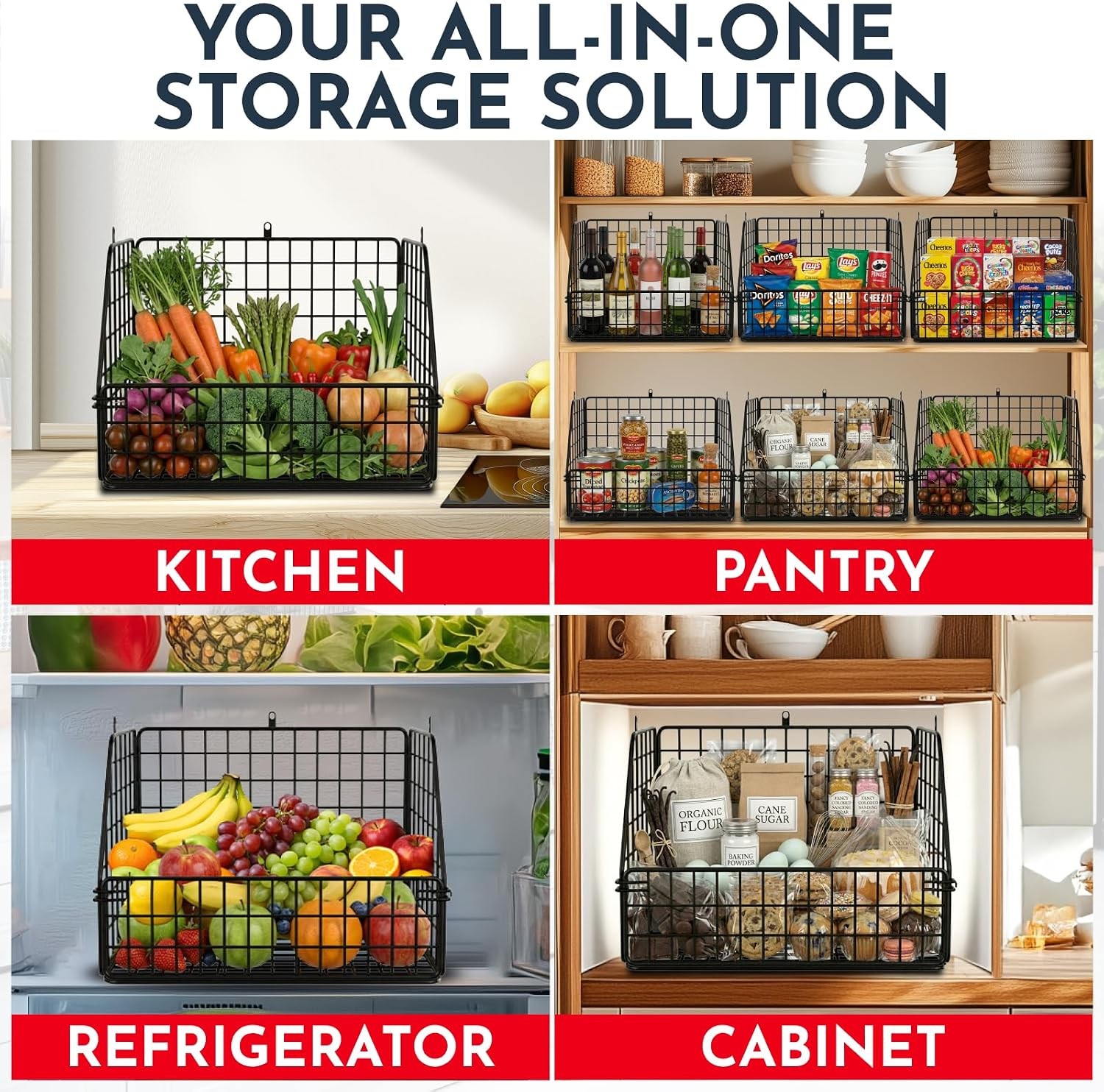 3-Tier Wall Hanging Fruit Baskets for Kitchen Organizing Fruits and Vegetables,