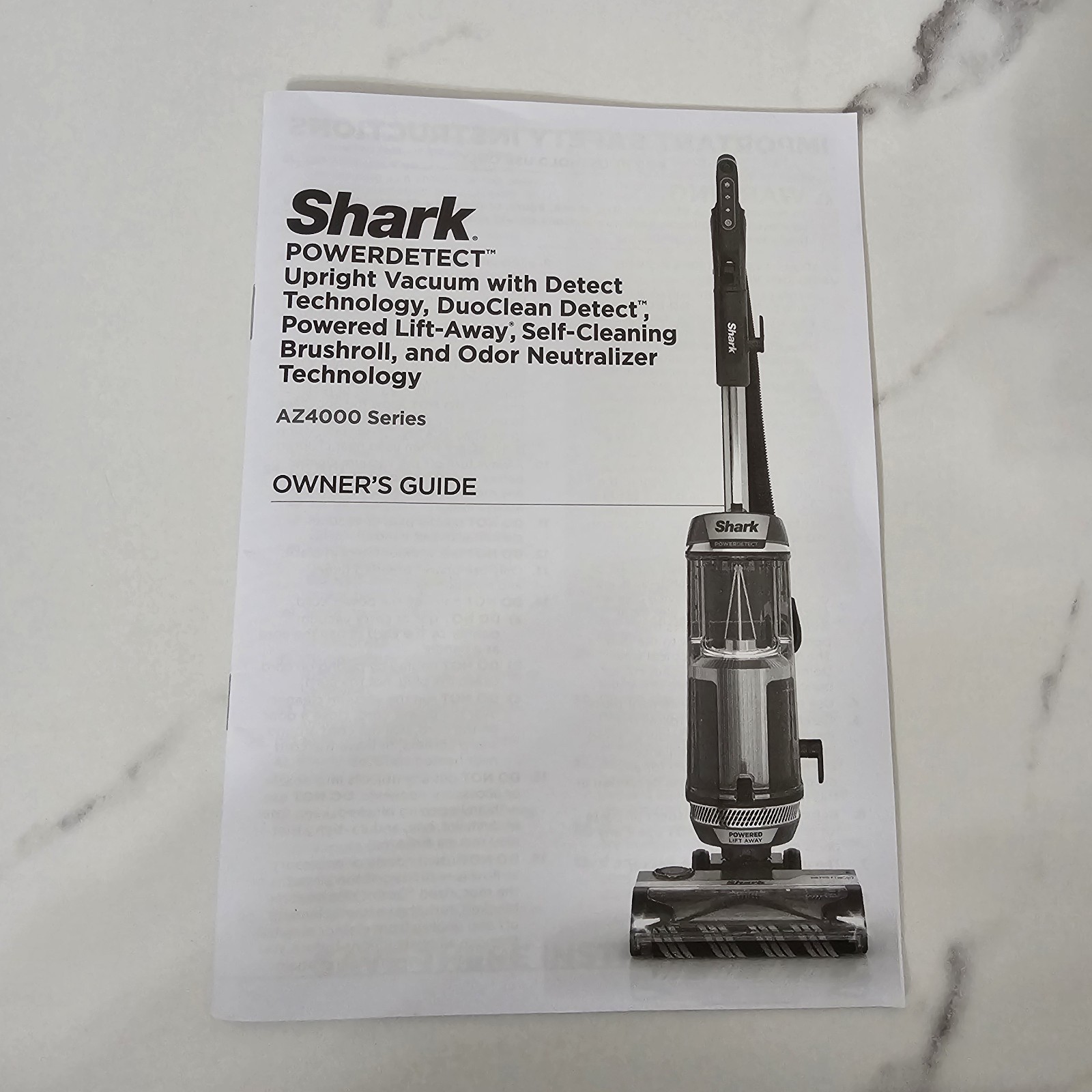 Shark Powerdetect Upright Vacuum AZ4000 Owners Guide & Quick Start Guide