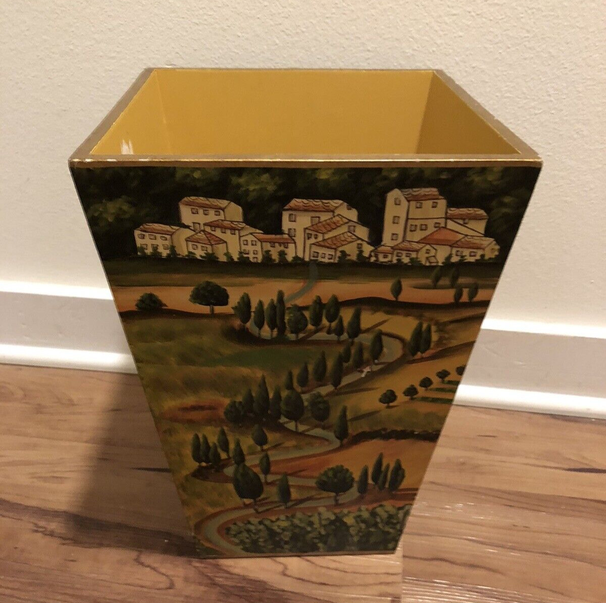 Decorative Italy France Country Solid Wood Designer Waste Basket Trash Can 13″ T