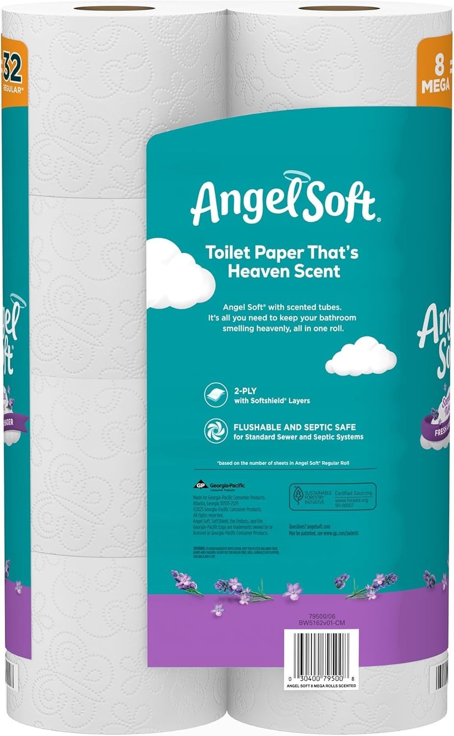 Angel Soft Toilet Paper with Fresh Lavender Scented Tube 8 Mega Rolls = 32 Rolls