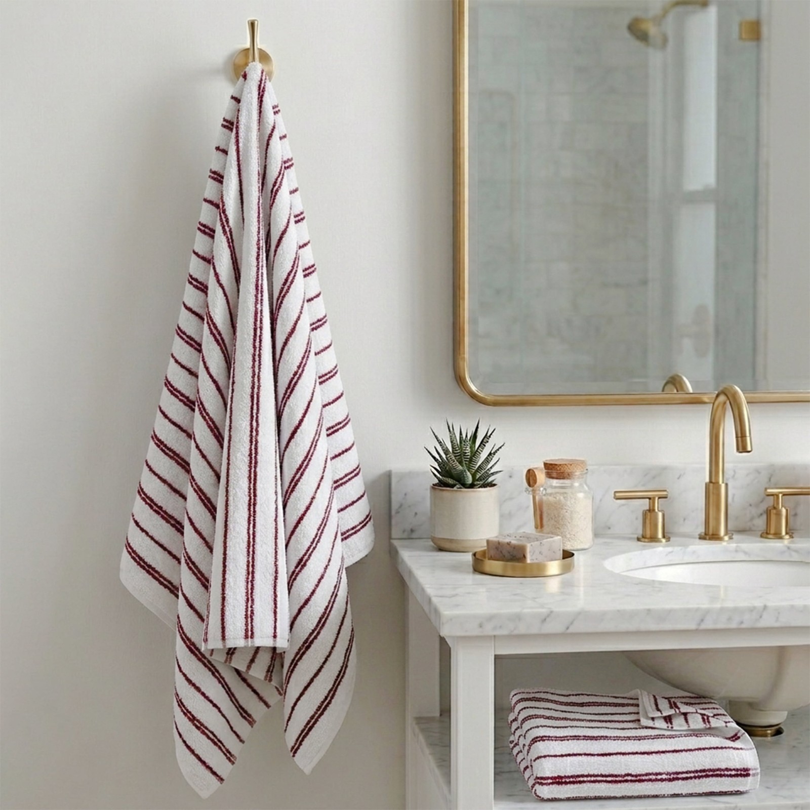 Mainstays Basic Striped Bath Towel, Soft 100% Cotton and Highly Absorbent Bath T