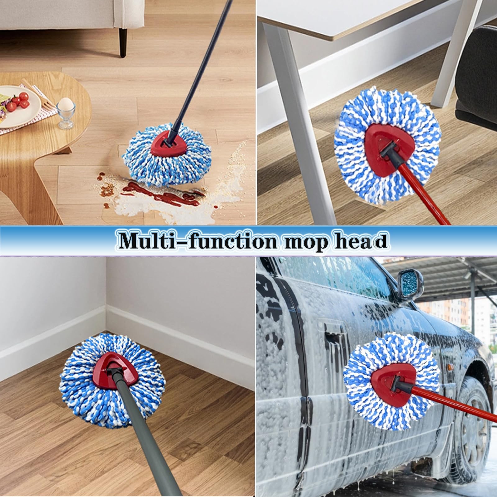 Fluffy Mop Refills 3 Pack, OCeda Spin Mop Replacement Heads, Blue
