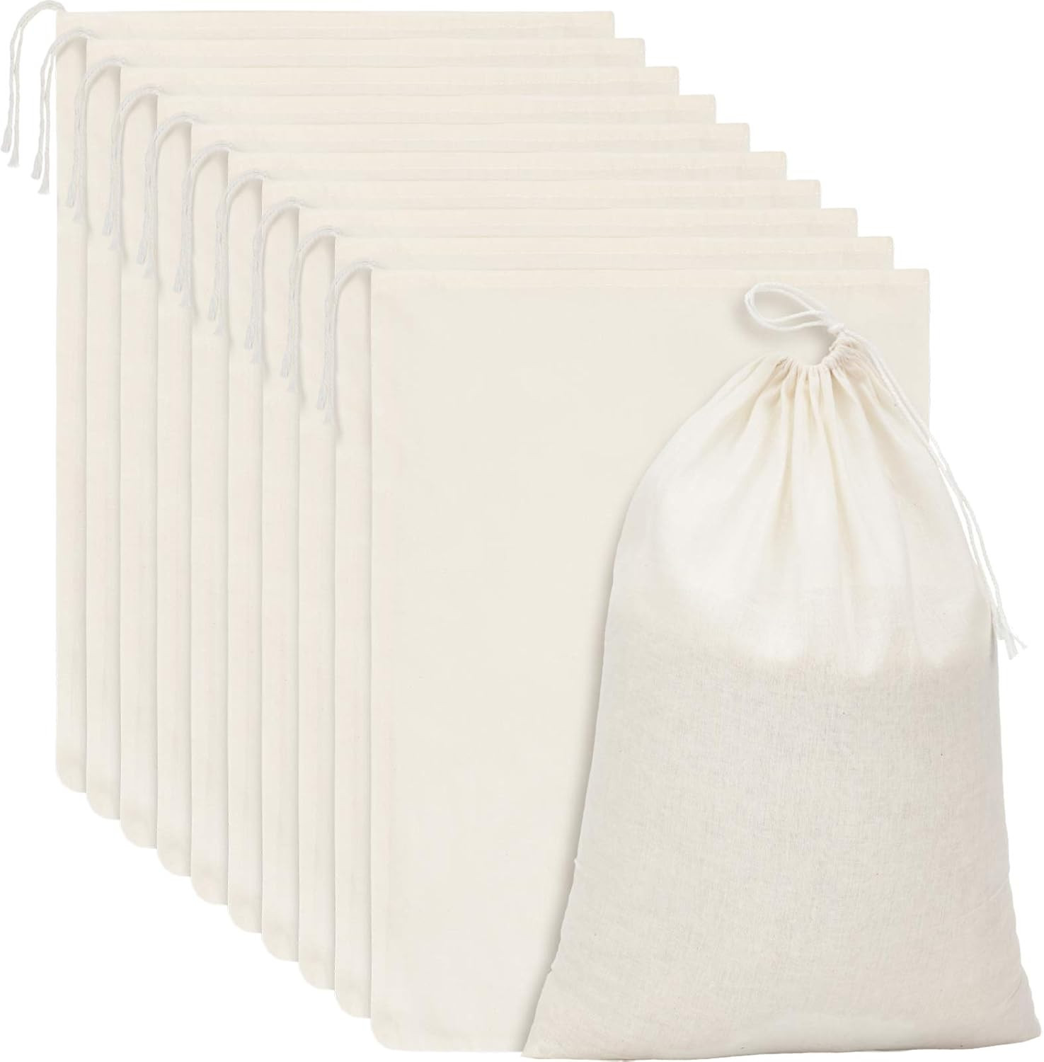 15 Packs Muslin Bags Cloth Bags with Drawstring Canvas Large Storage Bags Bulk C