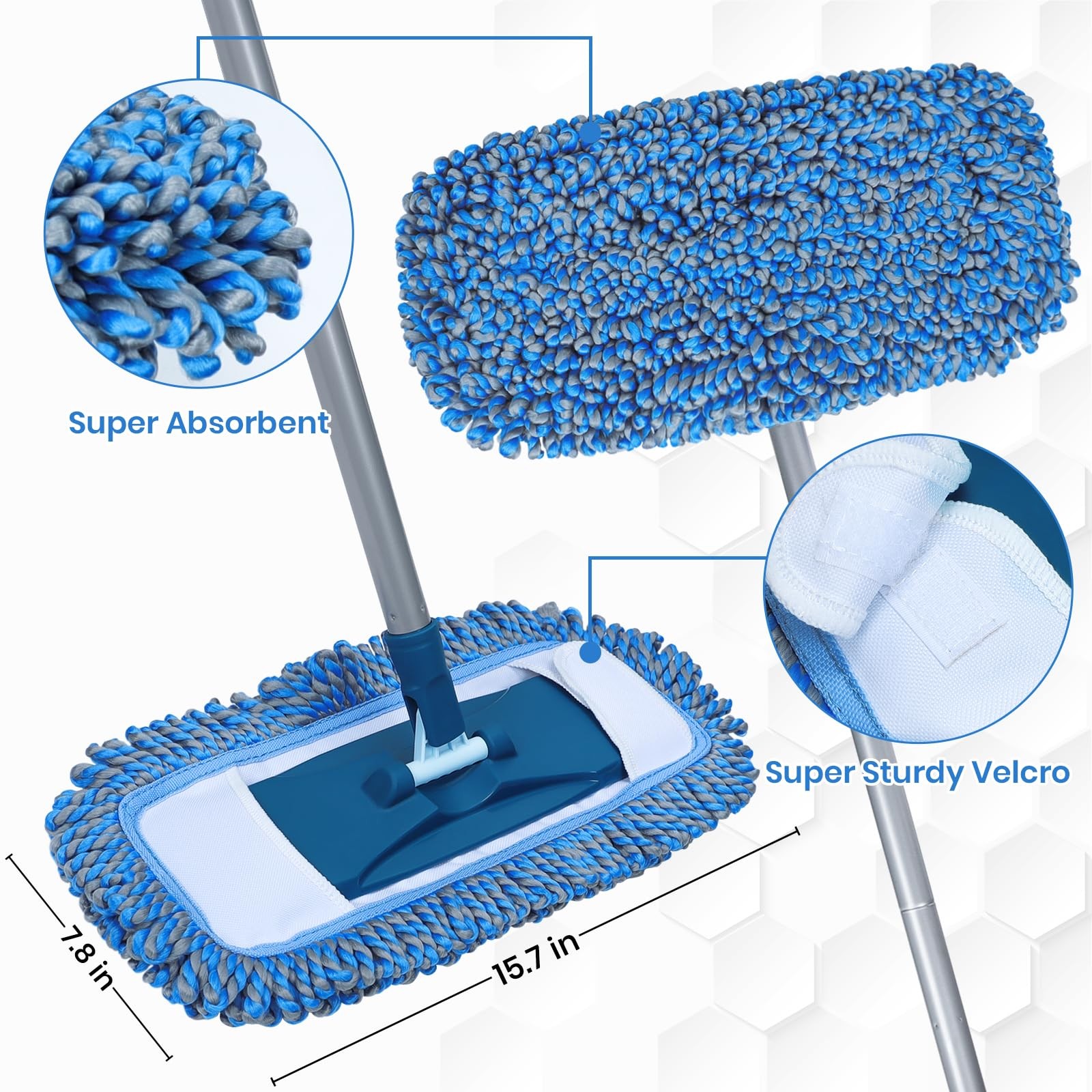 TrueYee Dust Mop for Hardwood Floors with 57″ Long Handle, Blue and Silvery