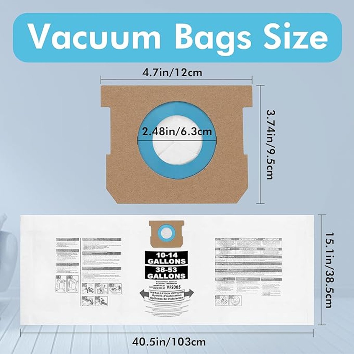 For Shop Vac Bags 10-14 Gallon, Type F 90662 9066200 9066233; Type I 90672