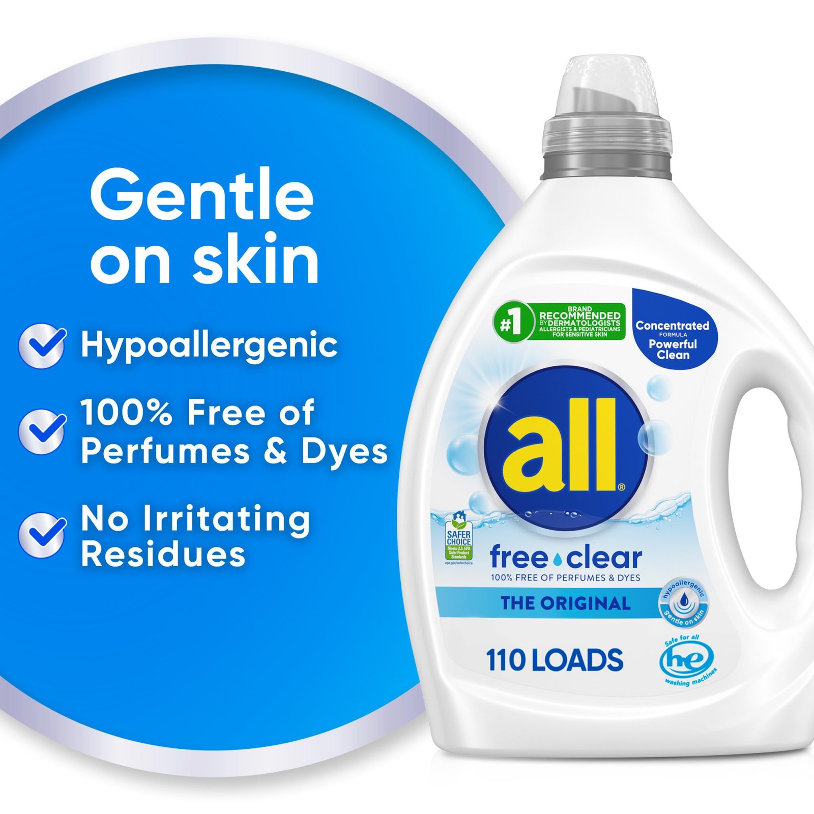 free clear, Original, Liquid Laundry Detergent for Sensitive Skin, Unscented …