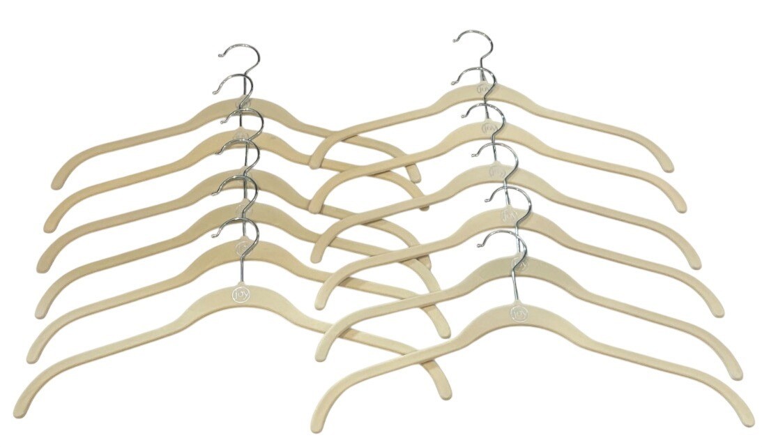 12 Joy Mangano Beige Velvet Hangers Huggable No Slip Silver Hook Lot Bundle Set