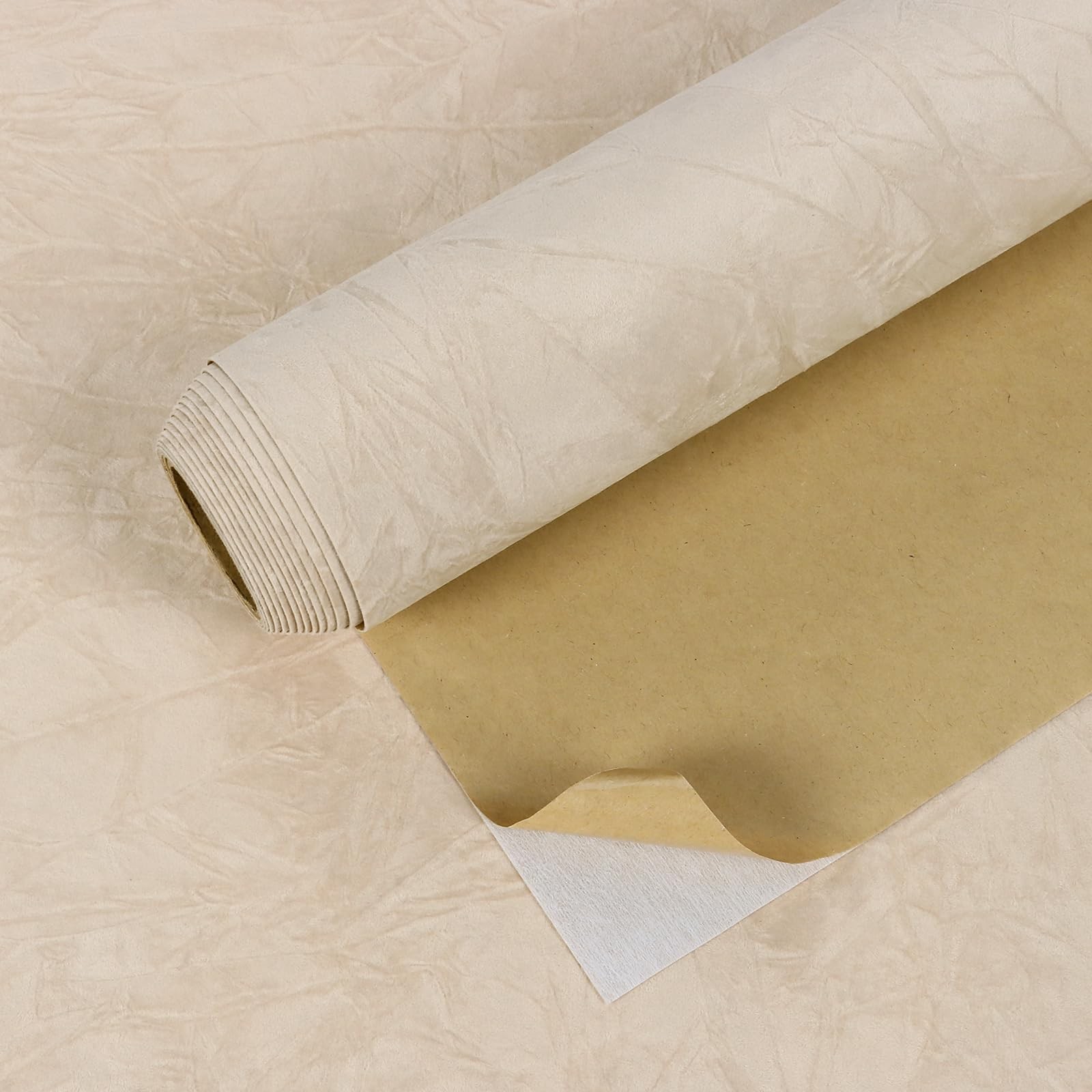 VEELIKE Beige Crushed Velvet Flocking Liner Self 15.7″W x 118″L,