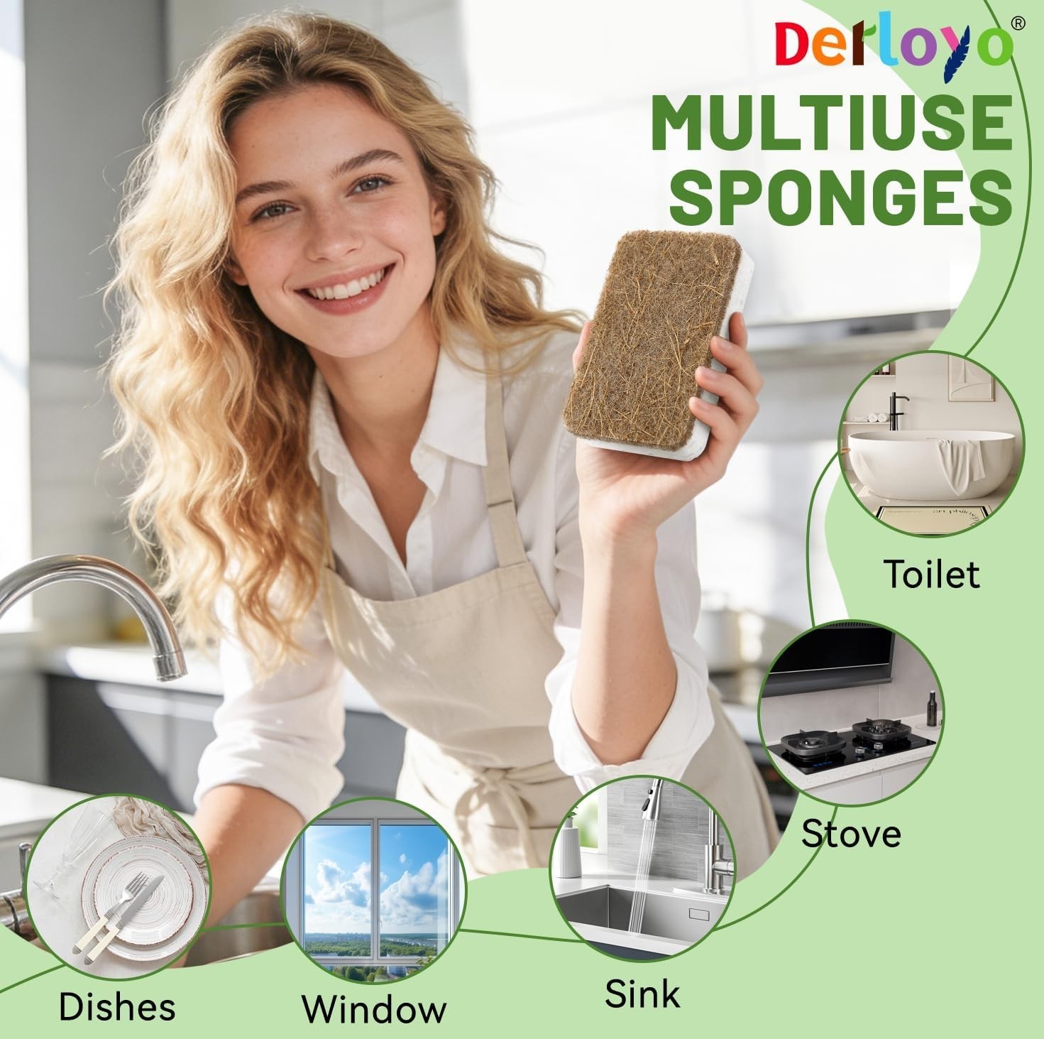 12 Count Plant-Based Kitchen Sponges, Compostable Cellulose Sponge, Biodegrad…