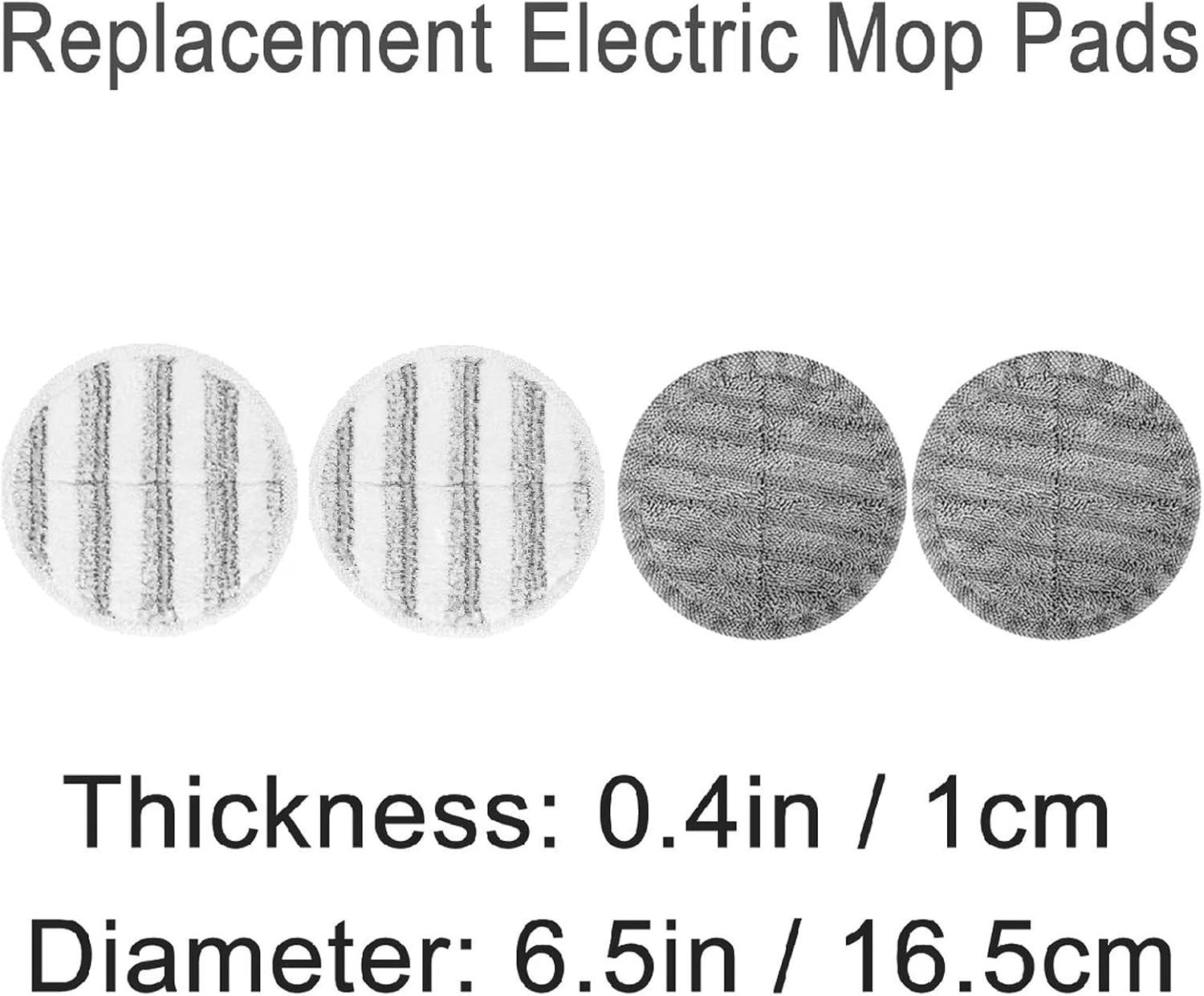 4-Pack 6.3in Electric Mop Replacement Pads – 2 Gray High-Absorbent Pads & 2 W…