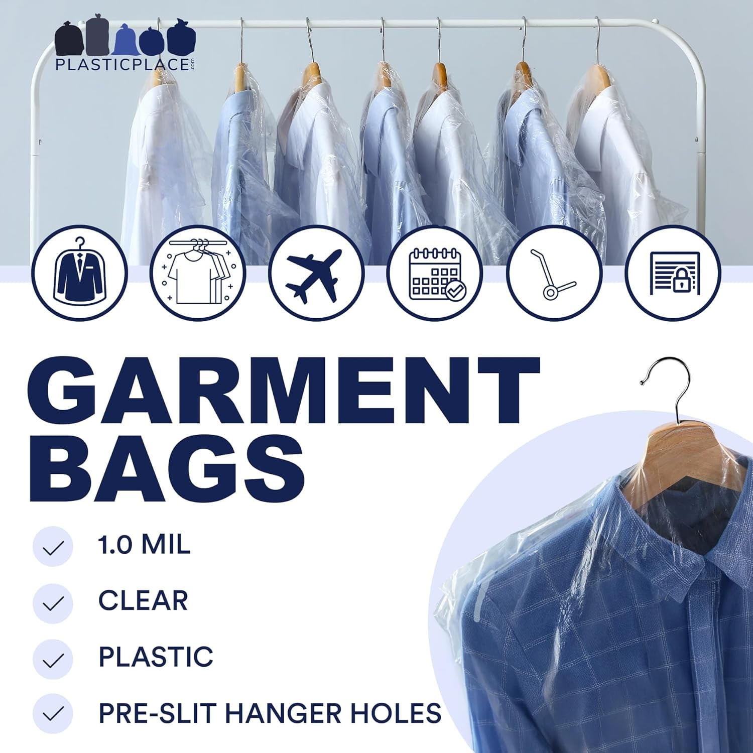 Clear Plastic Hanging Garment Bags, 1.0 Mil Sloped Shoulder Plastic Suit Bags Pr