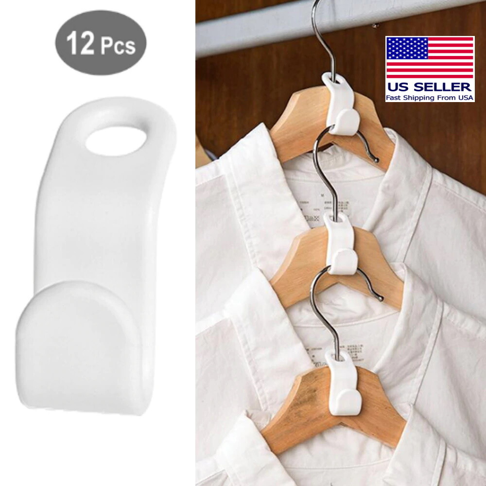 12pcs Space Saving Hanger Hook Add On Hooks Double Hang Clothes Closet Organizer