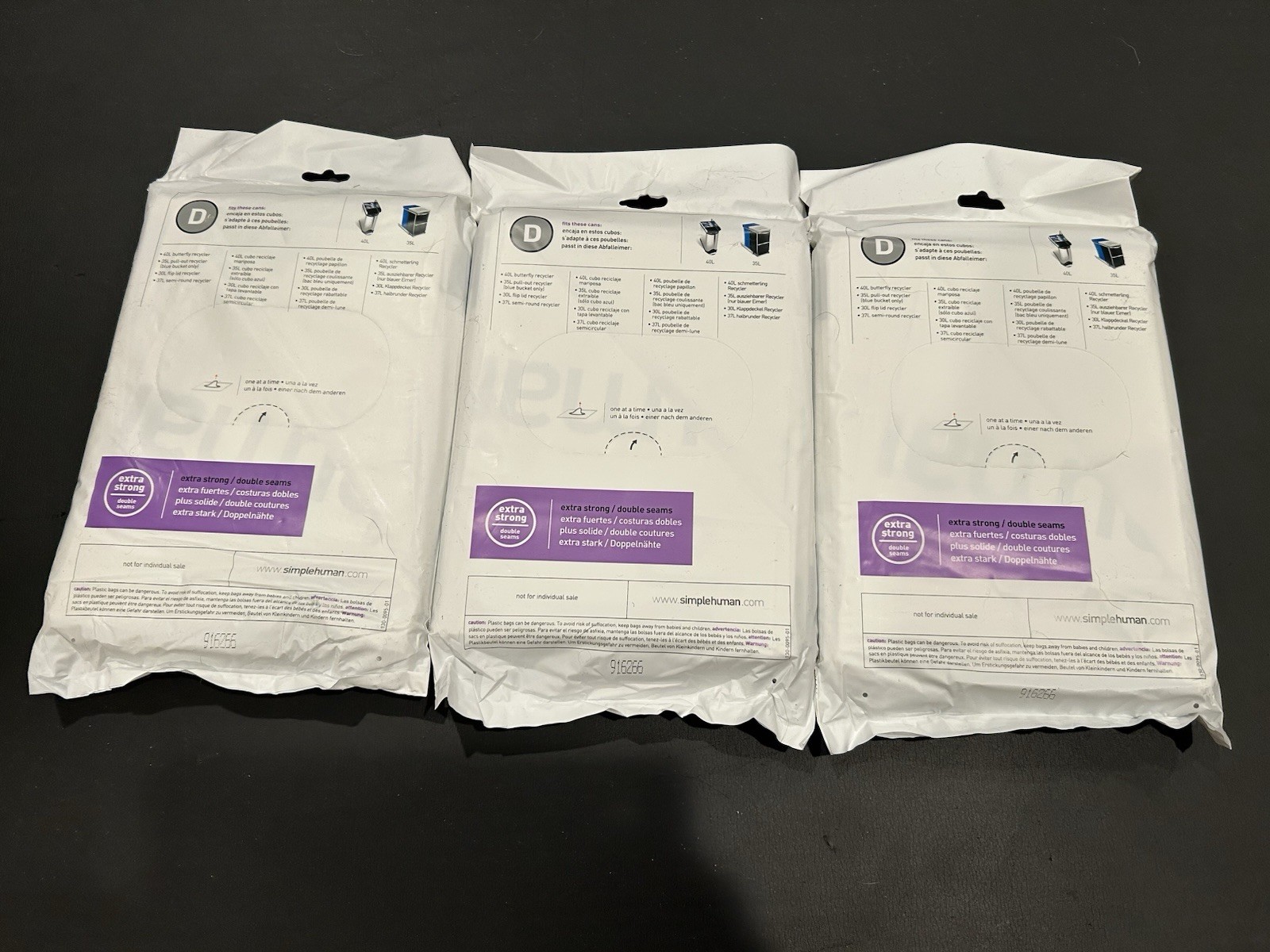 SIMPLEHUMAN Code D Custom Fit Kitchen Trash Bag Liners 60 Count (3 packs of 20)