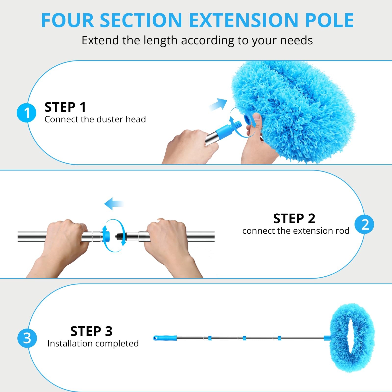SetSail Ceiling Fan Cleaner Duster, with Extension Pole 13 to 47 inches, Blue