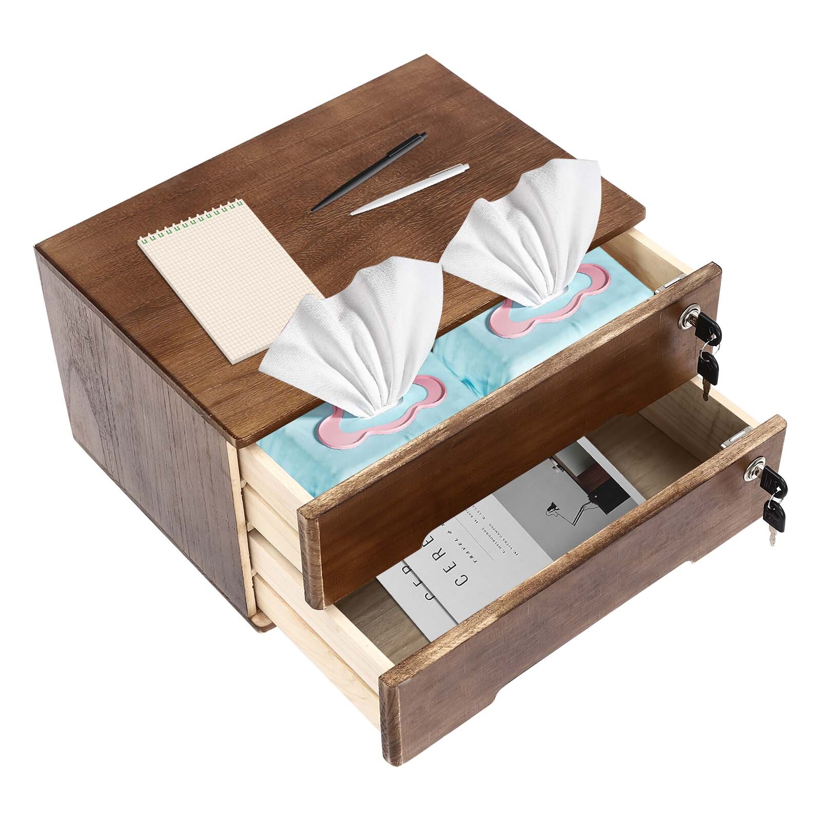 Wooden Desktop Jewelry Drawer Storage Box Table Cabinet Holder Organizer Chest