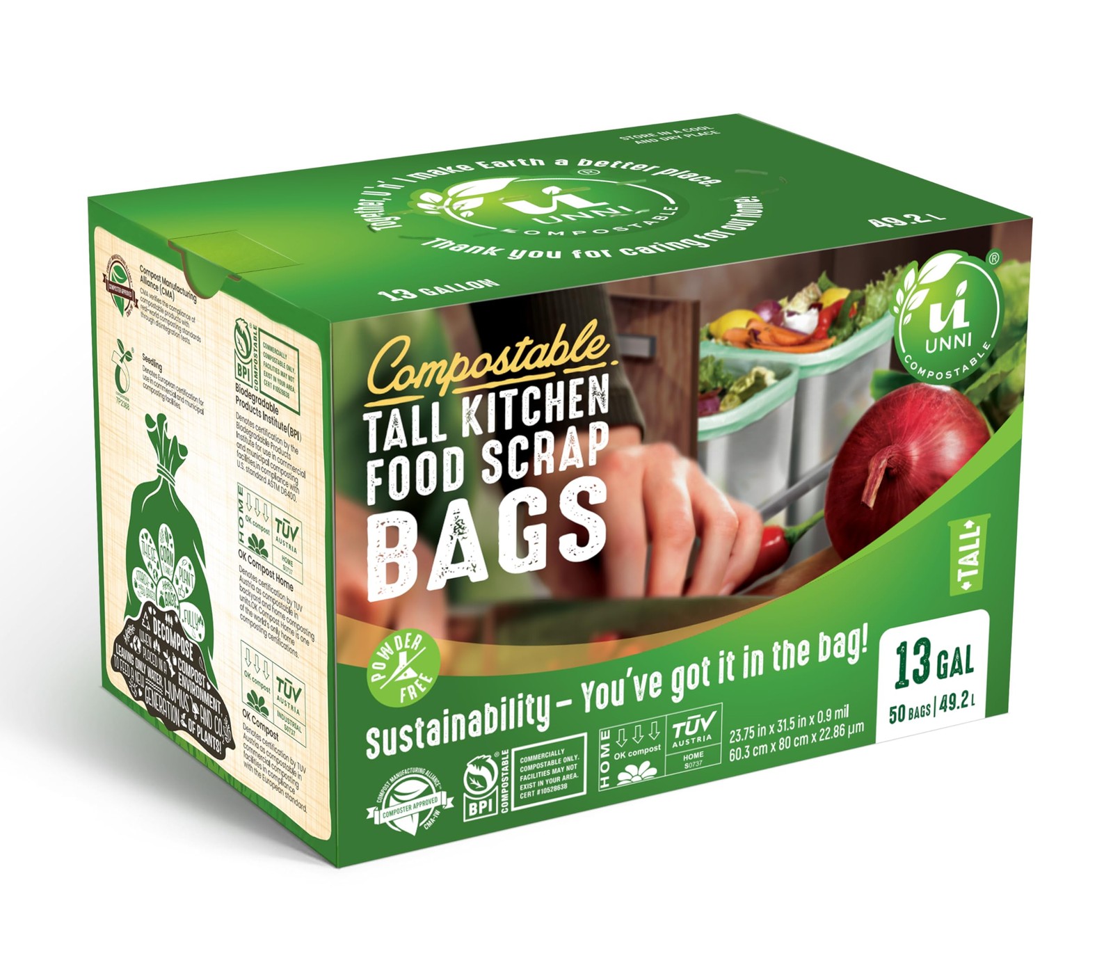 UNNI Compostable Trash Bags, 13 Gallon / 49.2 Liter, 100 Count, Extra Thick 0…