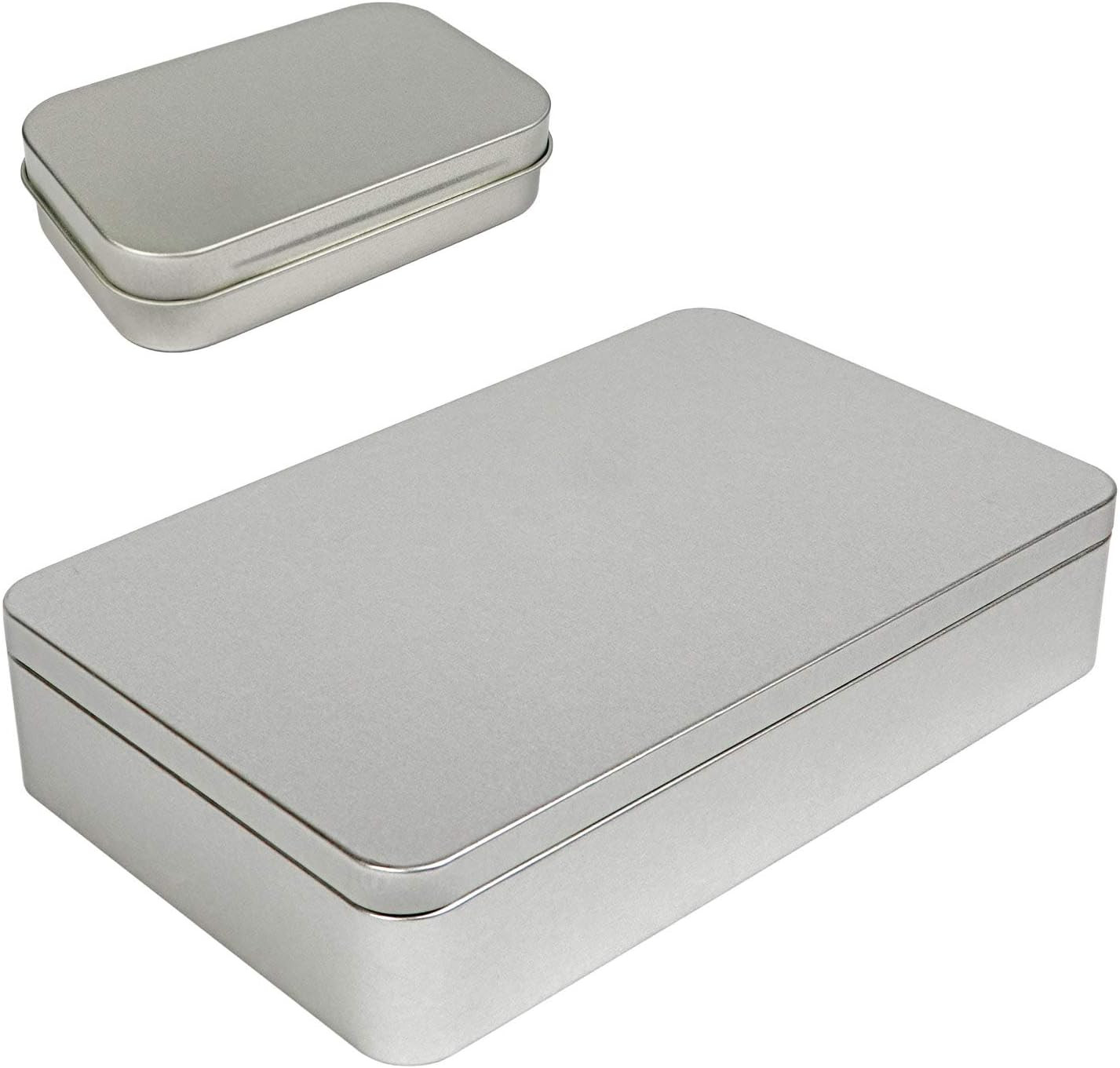 XL (8.5 X 5.3 X 1.9 In) Silver Metal Rectangular Empty Tin Box Containers for Gi