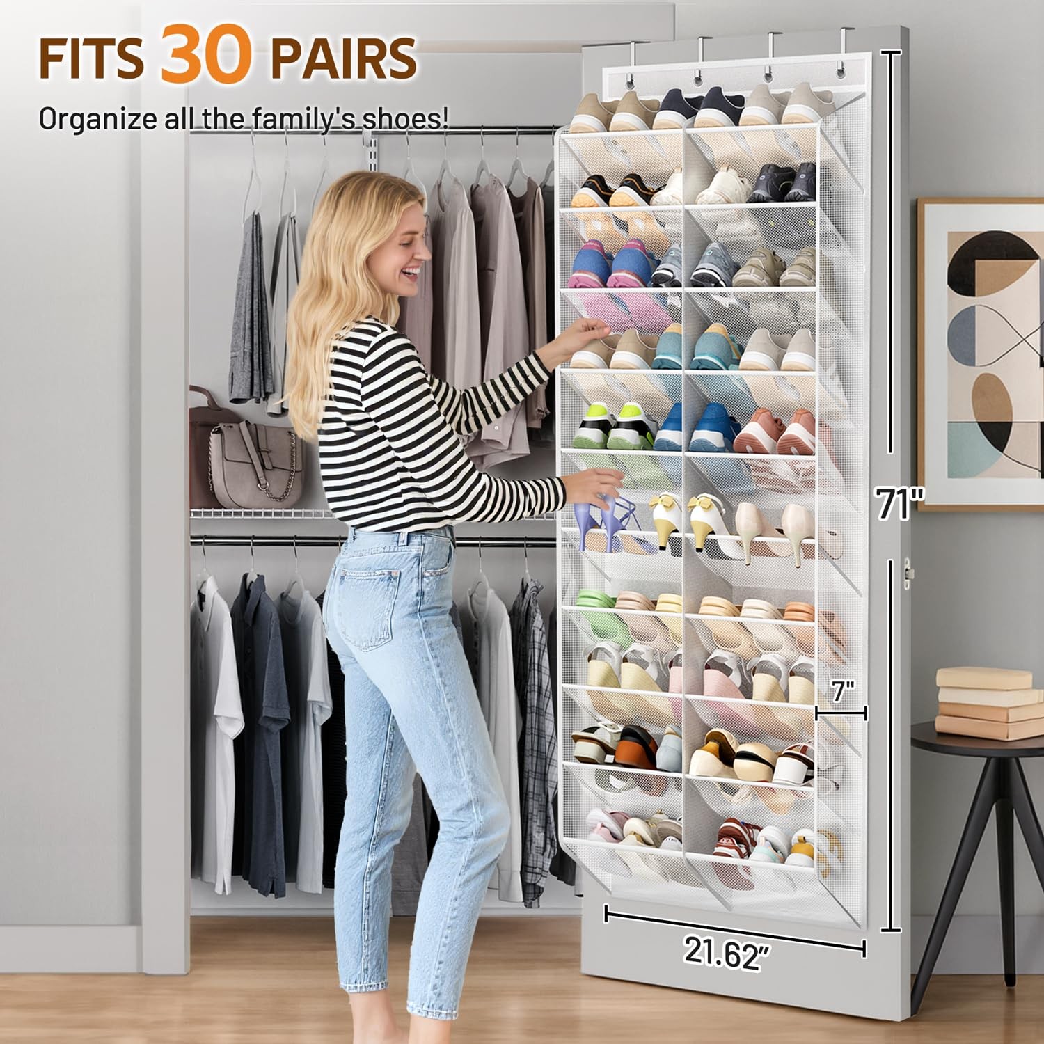 30 Pairs over the Door Shoe Organizer Breathable Mesh Hanging Shoe Rack